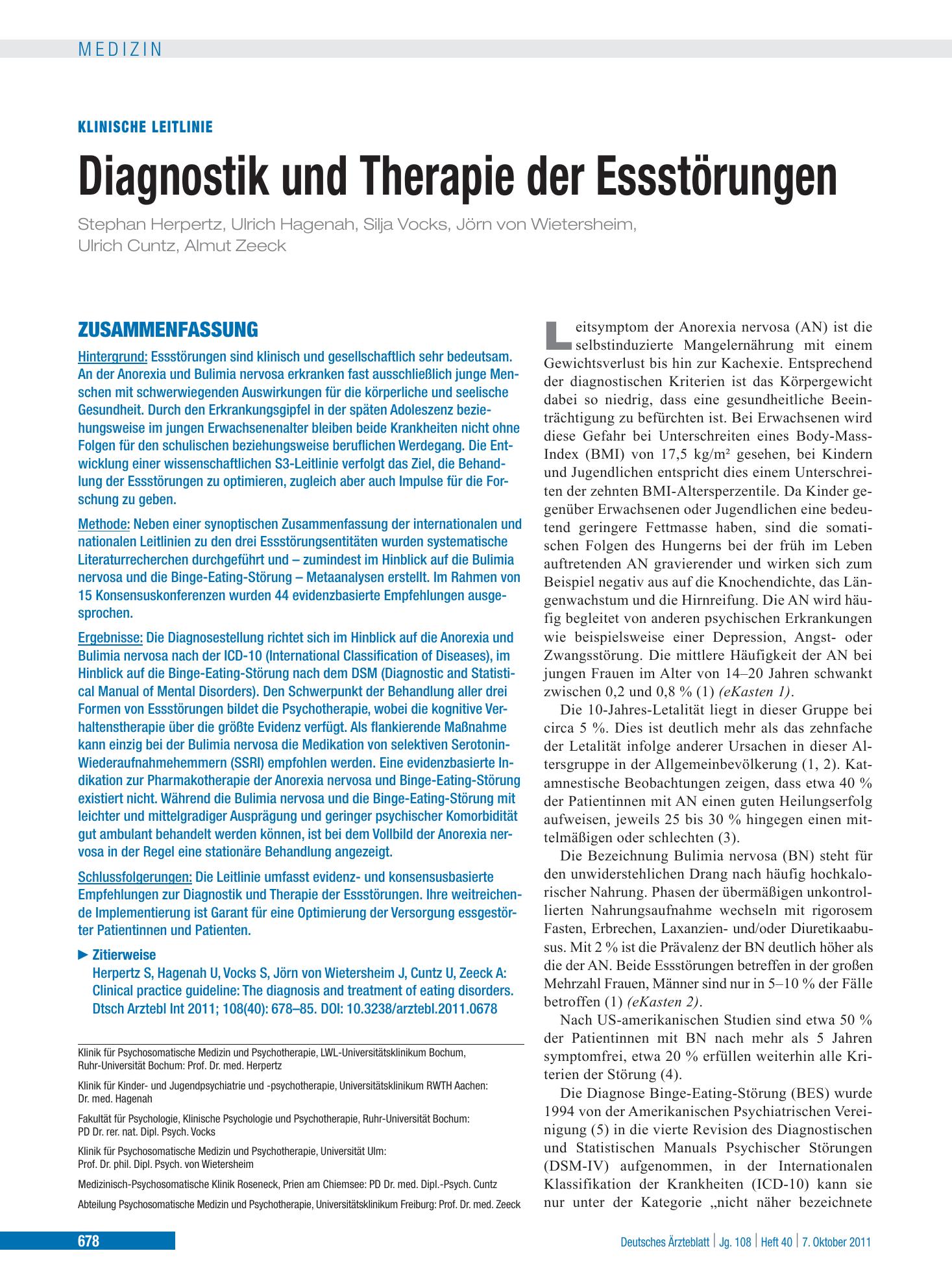 Vorschauseite 1: Diagnostik und Therapie der Essstörungen – Deutsches Ärzteblatt