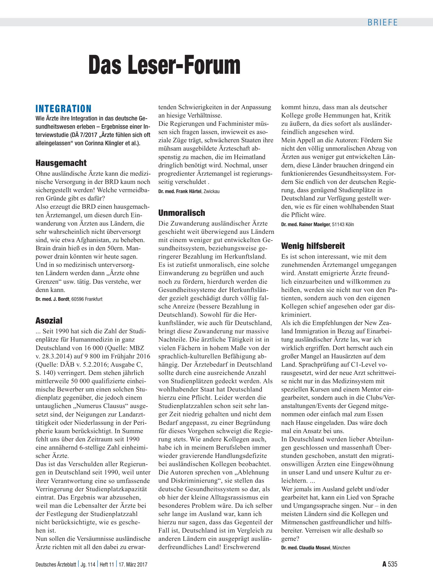 Vorschauseite 1: Integration: Asozial – Deutsches Ärzteblatt