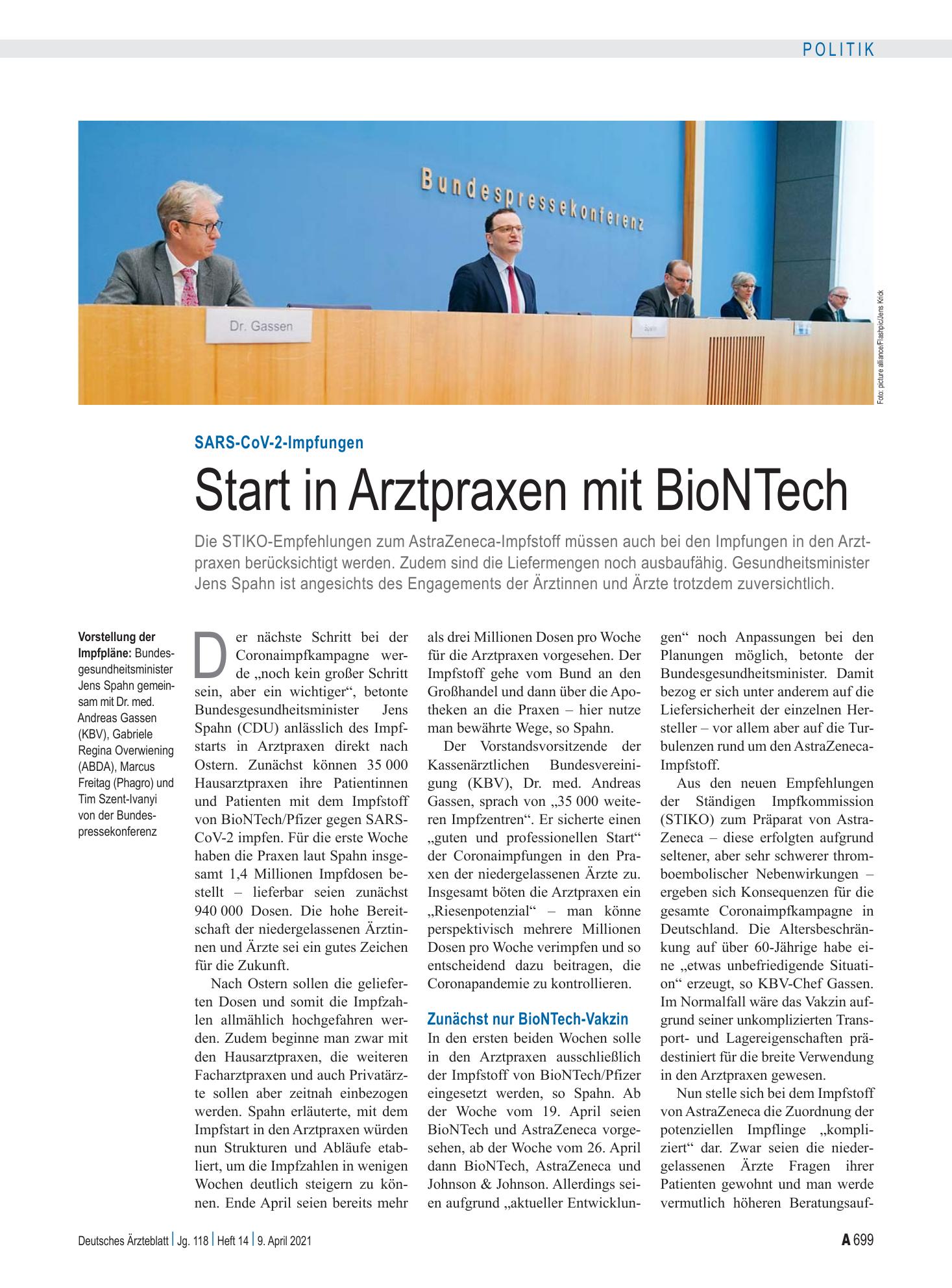 Vorschauseite 1: SARS-CoV-2-Impfungen: Start in Arztpraxen mit BioNTech – Deutsches Ärzteblatt