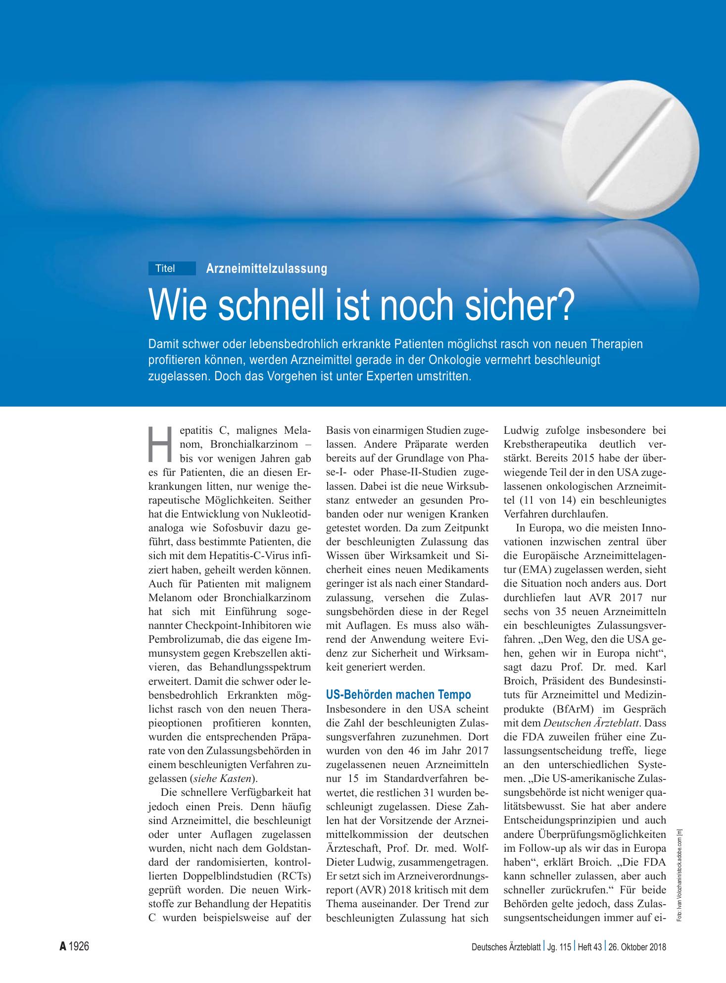 Vorschauseite 1: Arzneimittelzulassung: Wie schnell ist noch sicher? – Deutsches Ärzteblatt