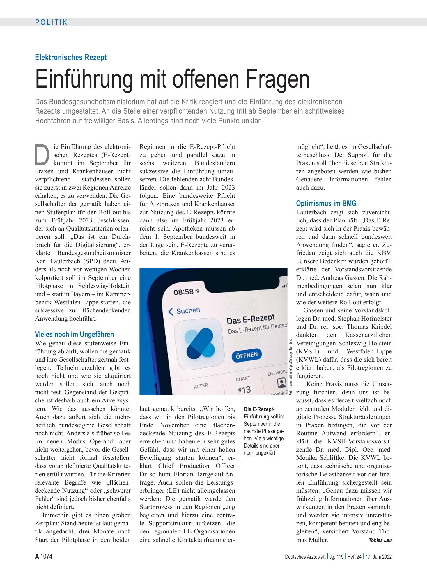Vorschauseite 1: Elektronisches Rezept: Einführung mit offenen Fragen – Deutsches Ärzteblatt