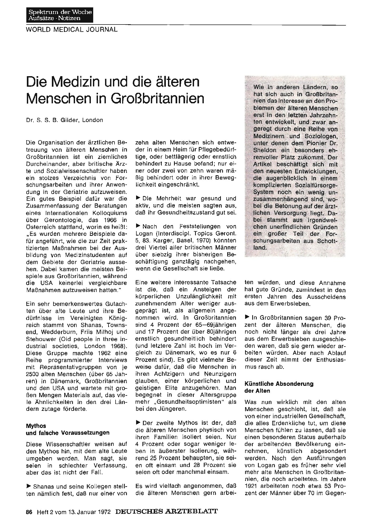 Vorschauseite 1: Die Medizin und die älteren Menschen in Großbritannien