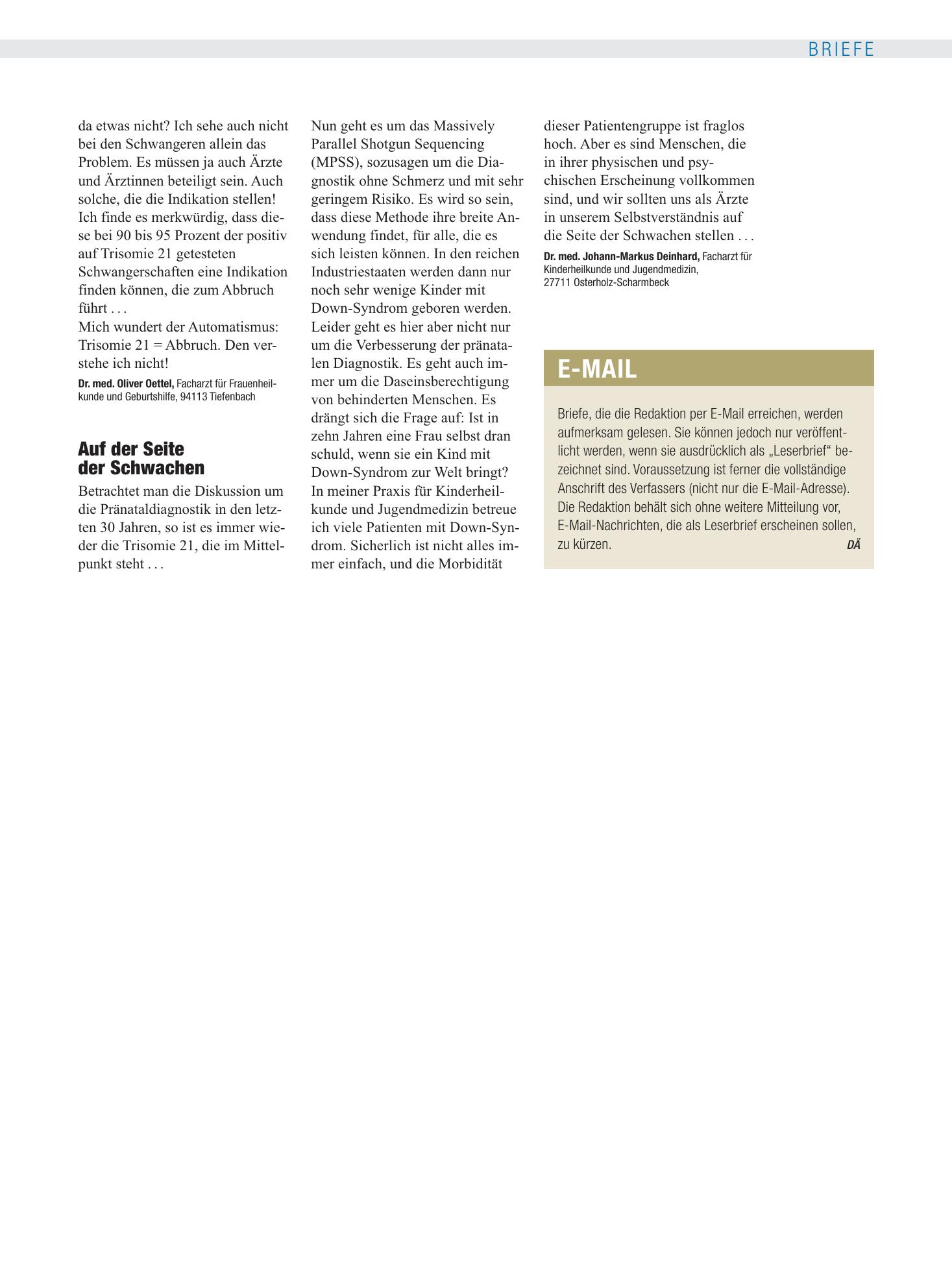 Vorschauseite 1: E-Mail – Deutsches Ärzteblatt
