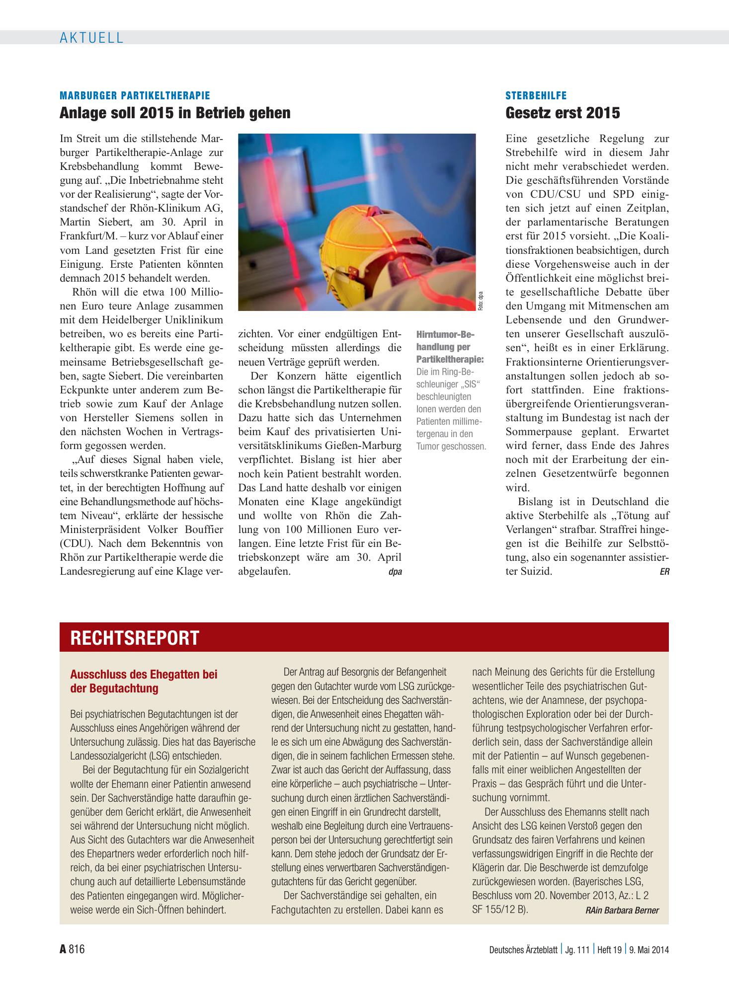 Vorschauseite 1: Sterbehilfe: Gesetz erst 2015 – Deutsches Ärzteblatt