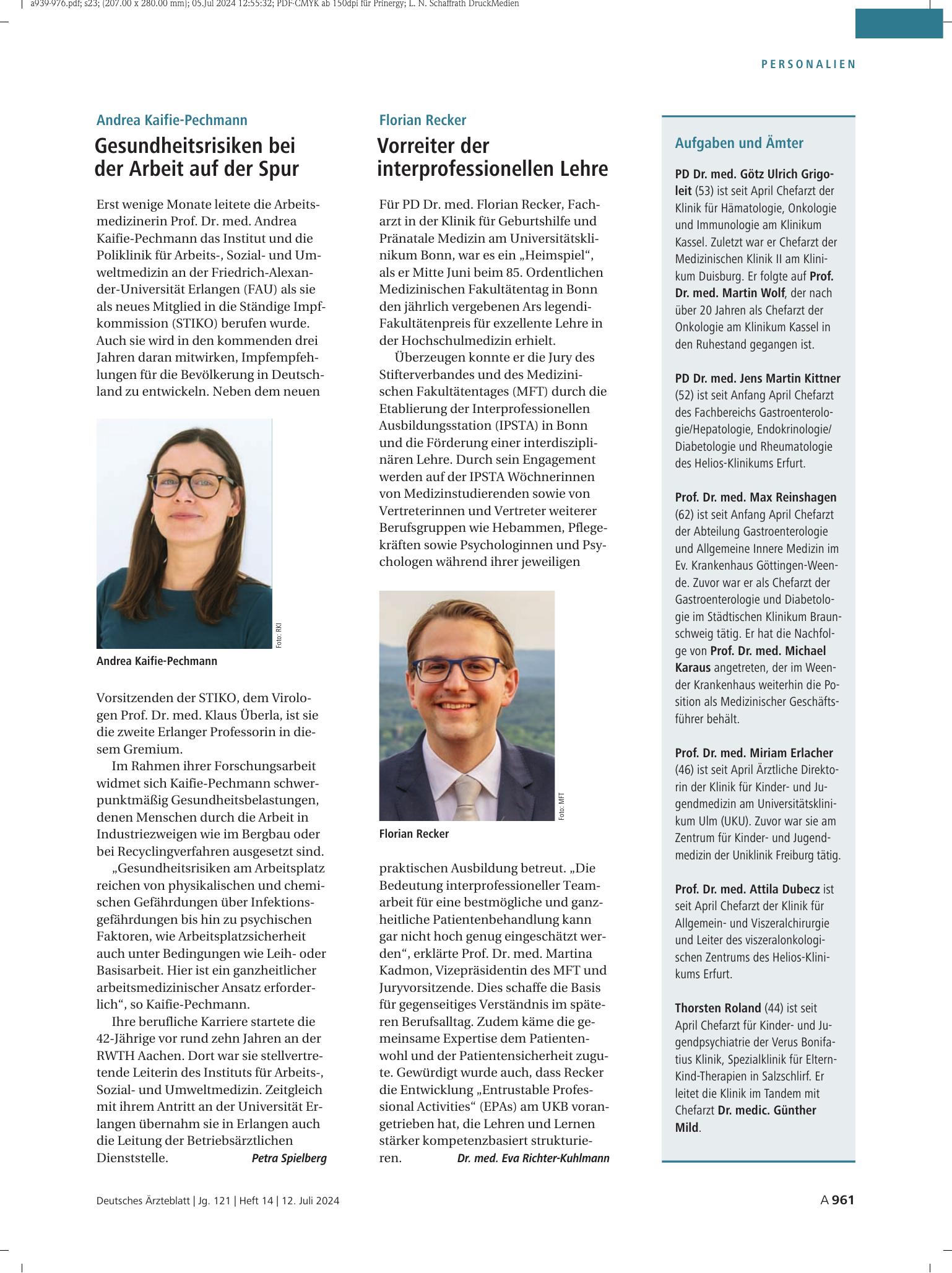 Vorschauseite 1: Aufgaben und Ämter – Deutsches Ärzteblatt