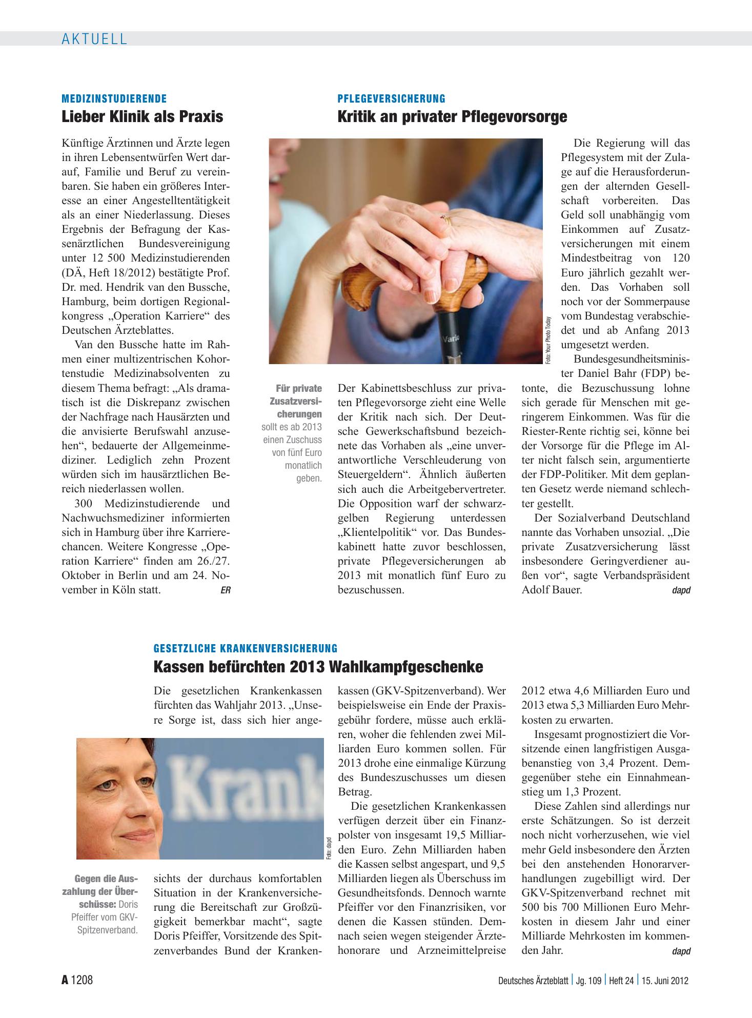 Vorschauseite 1: Medizinstudierende: Lieber Klinik als Praxis – Deutsches Ärzteblatt