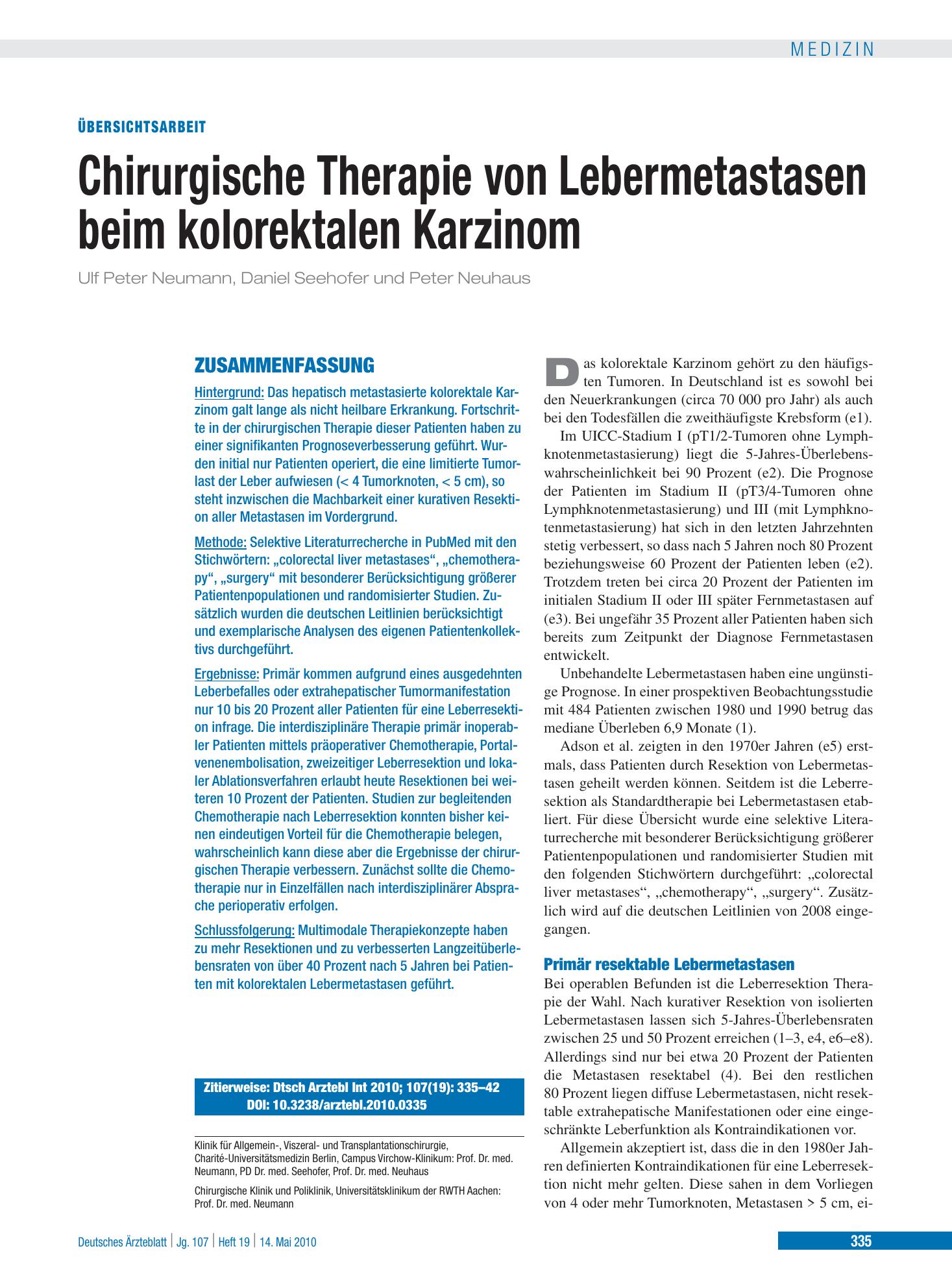 Vorschauseite 1: Chirurgische Therapie von Lebermetastasen beim kolorektalen Karzinom – Deutsches Ärzteblatt