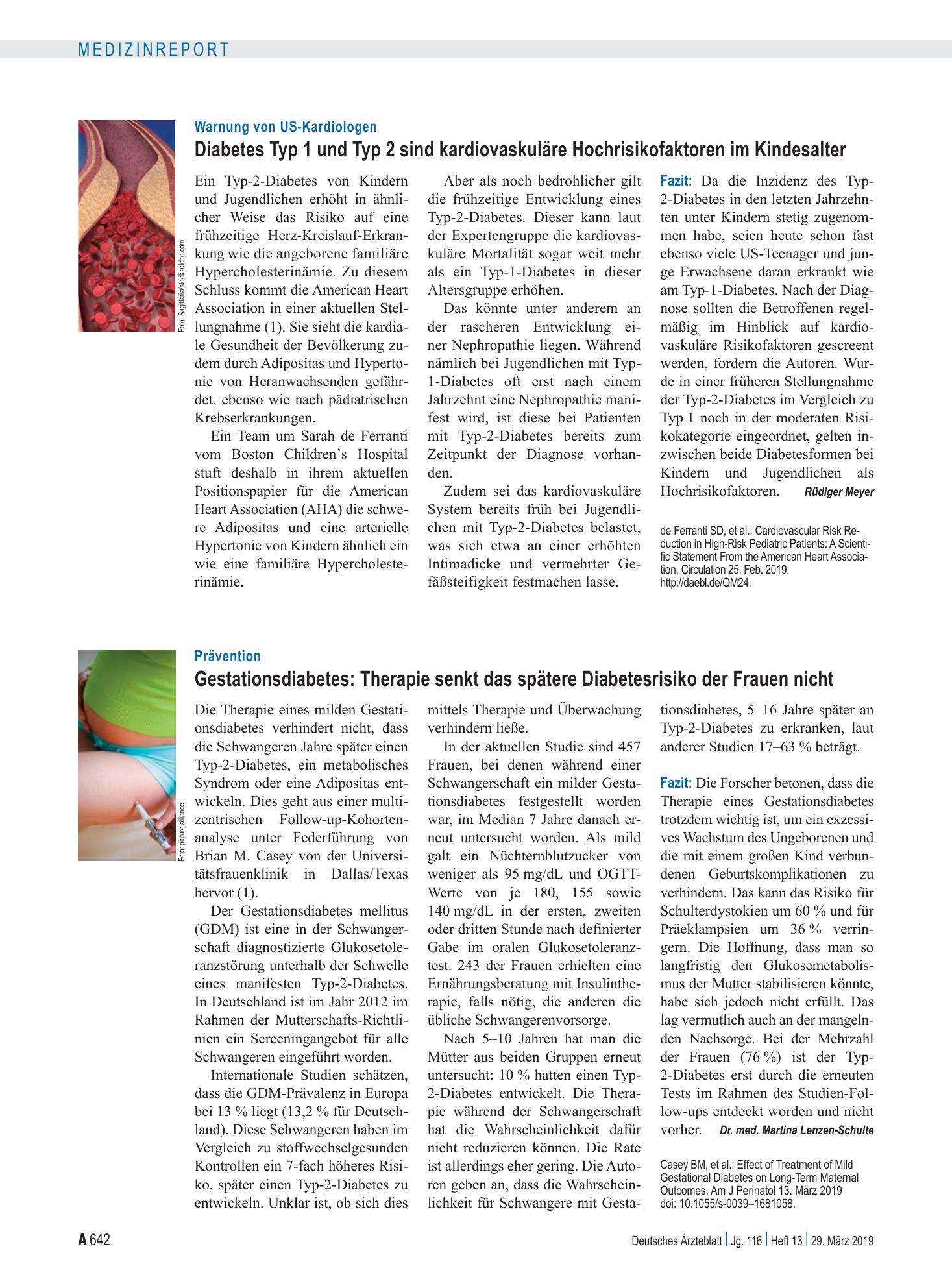 Vorschauseite 1: Warnung von US-Kardiologen: Diabetes Typ 1 und Typ 2 sind kardiovaskuläre Hochrisikofaktoren im Kindesalter – Deutsches Ärzteblatt