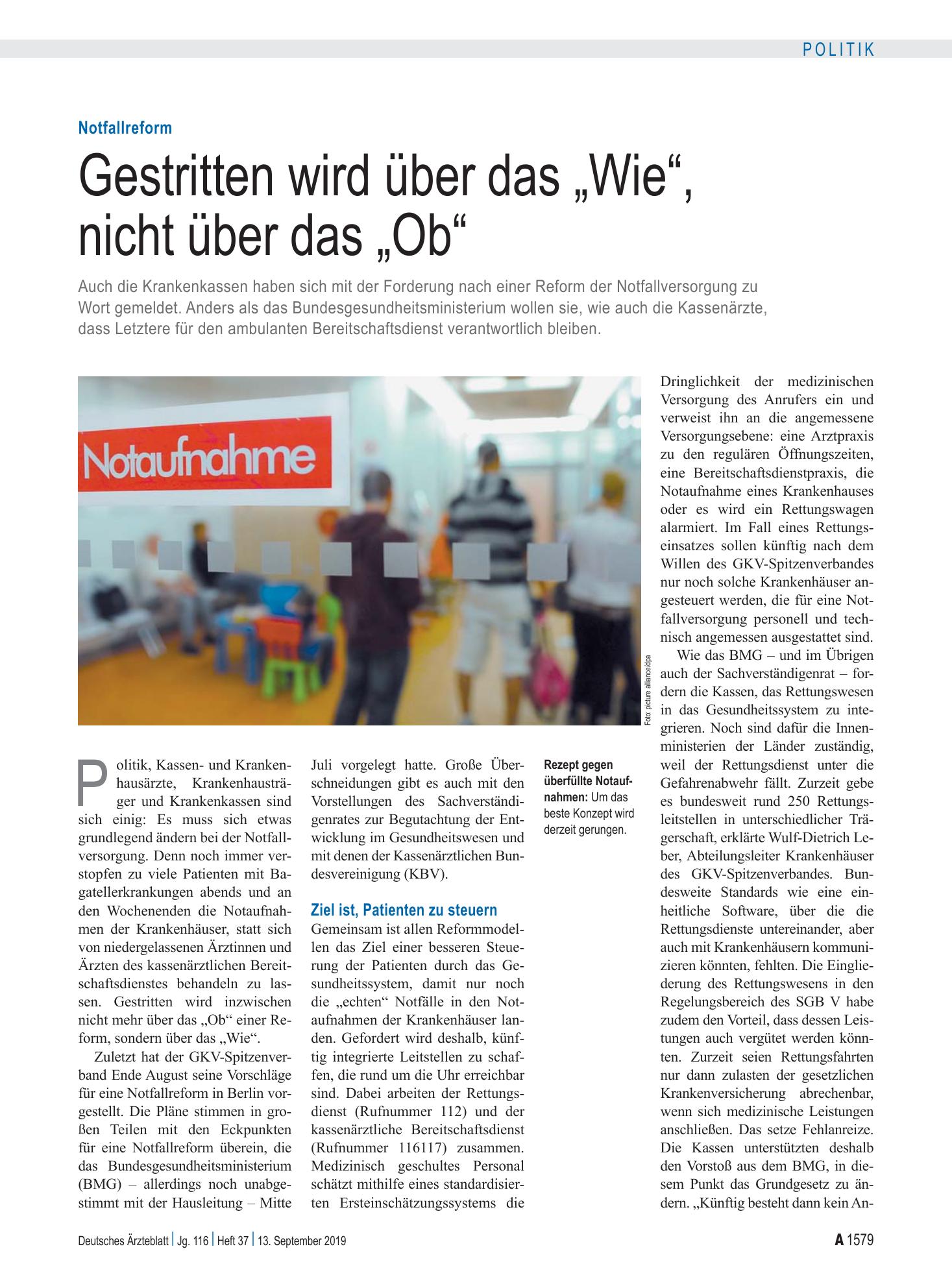 Vorschauseite 1: Notfallreform: Gestritten wird über das „Wie“, nicht über das „Ob“ – Deutsches Ärzteblatt