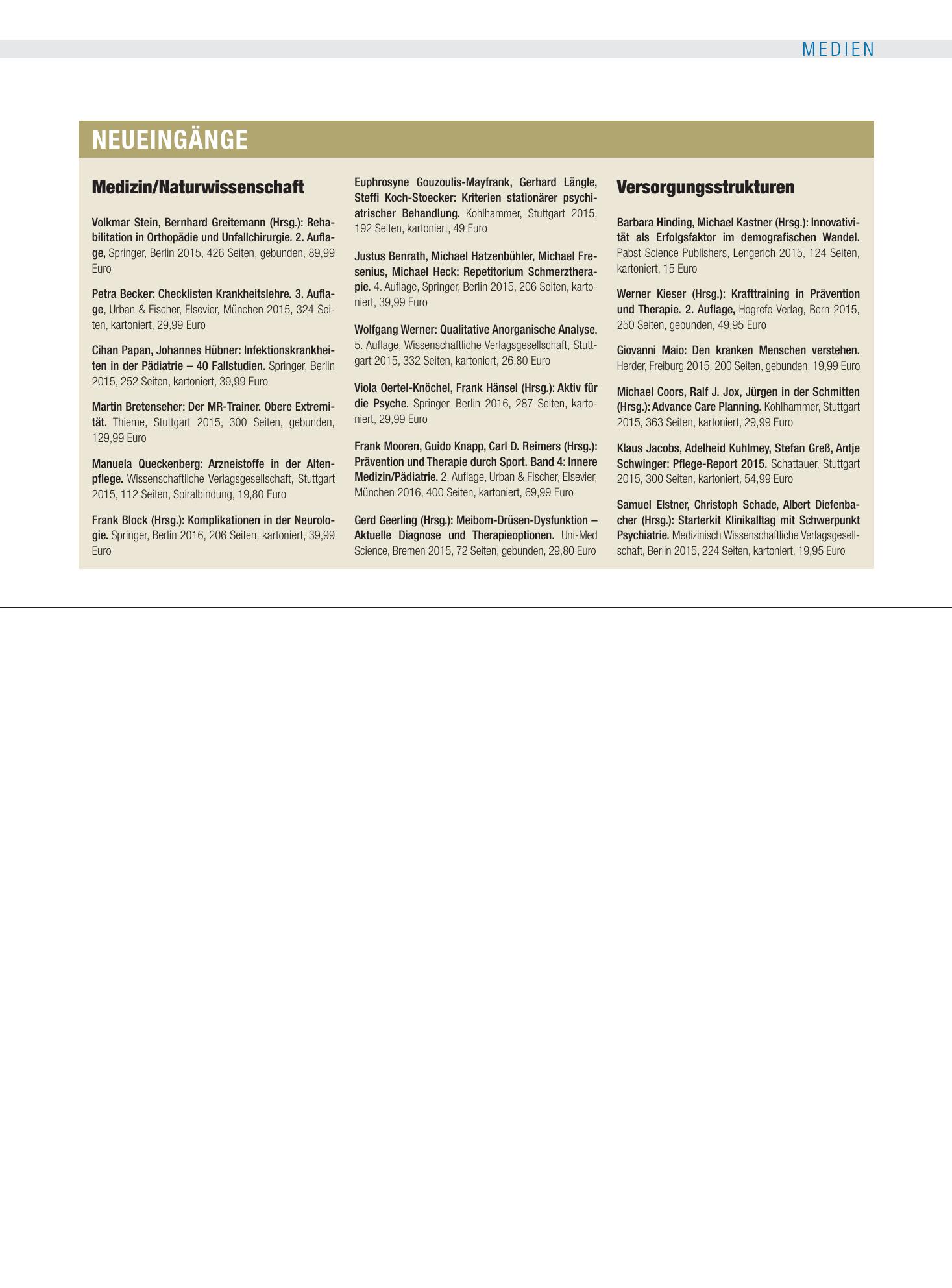 Vorschauseite 1: Neueingänge – Deutsches Ärzteblatt