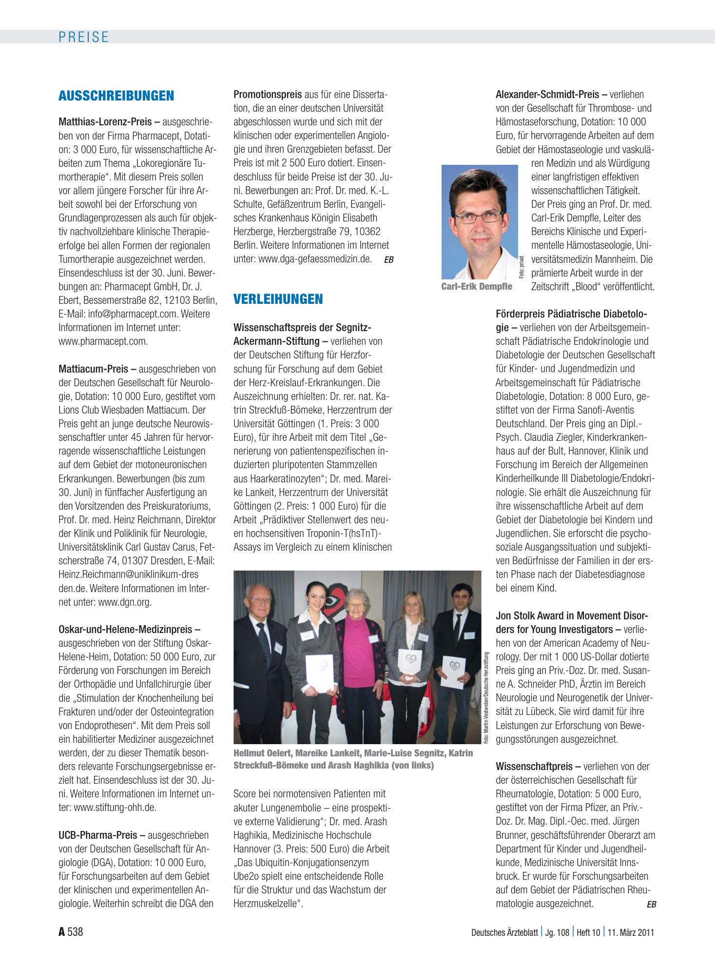 Vorschauseite 1: Verleihungen – Deutsches Ärzteblatt