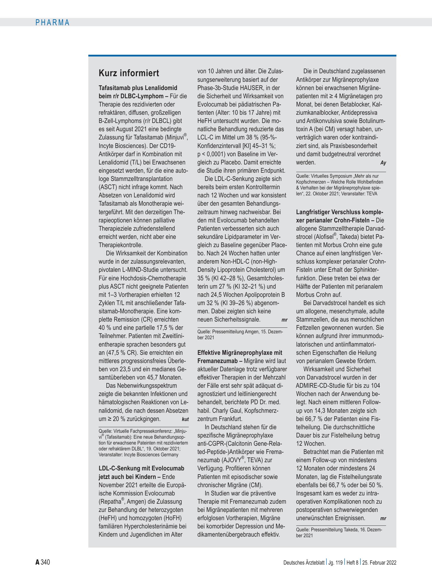 Vorschauseite 1: Kurz informiert – Deutsches Ärzteblatt