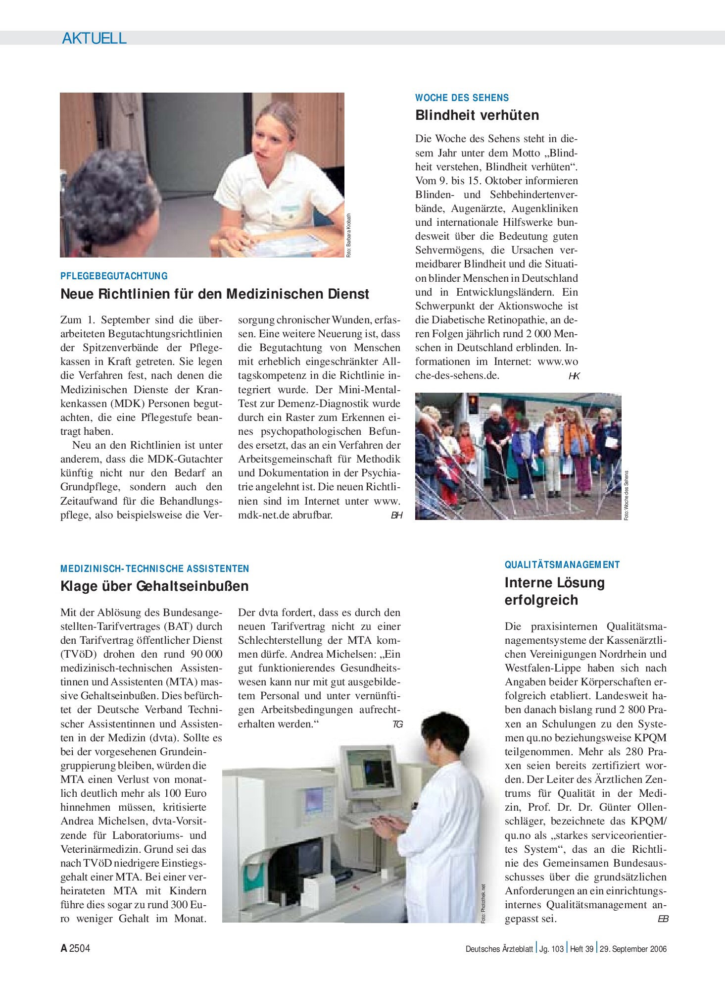 Vorschauseite 1: Medizinisch-Technische Assistenten: Klage über Gehaltseinbußen – Deutsches Ärzteblatt