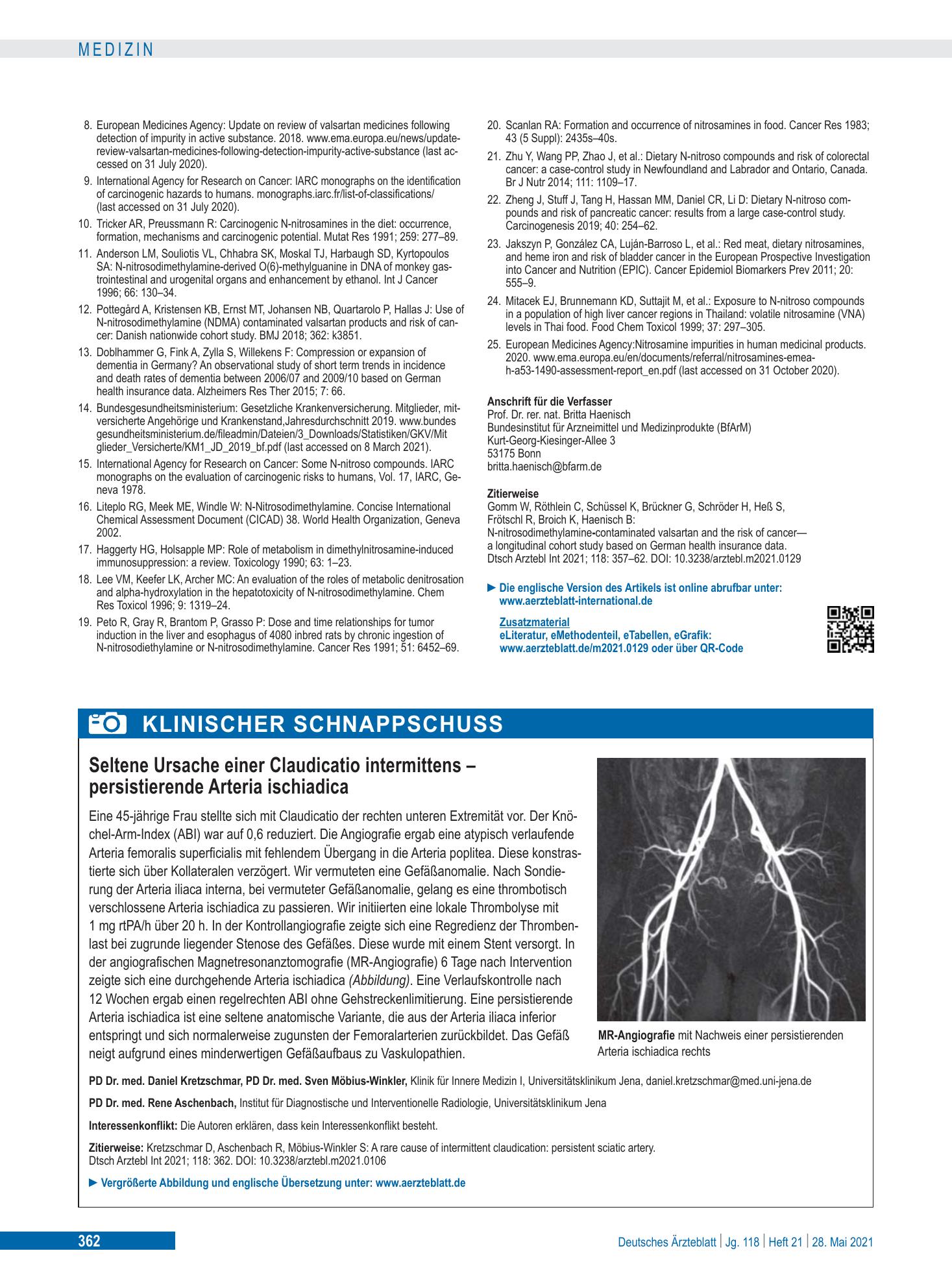 Vorschauseite 1: Seltene Ursache einer Claudicatio intermittens – persistierende Arteria ischiadica – Deutsches Ärzteblatt