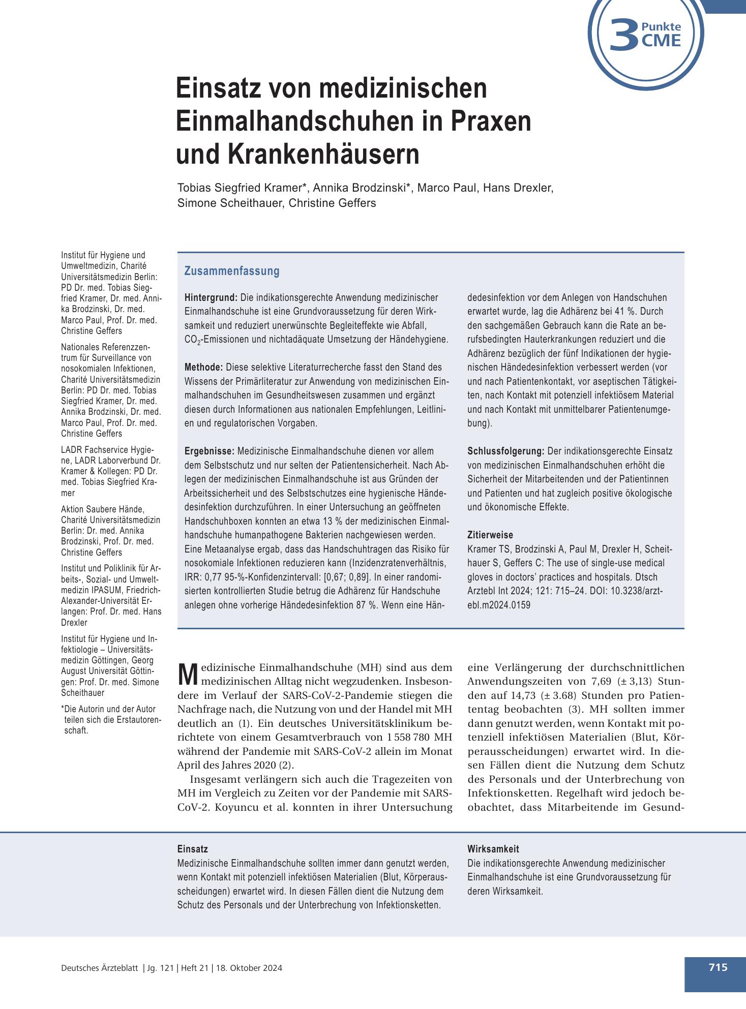 Vorschauseite 1: Einsatz von medizinischen Einmalhandschuhen in Praxen und Krankenhäusern – Deutsches Ärzteblatt