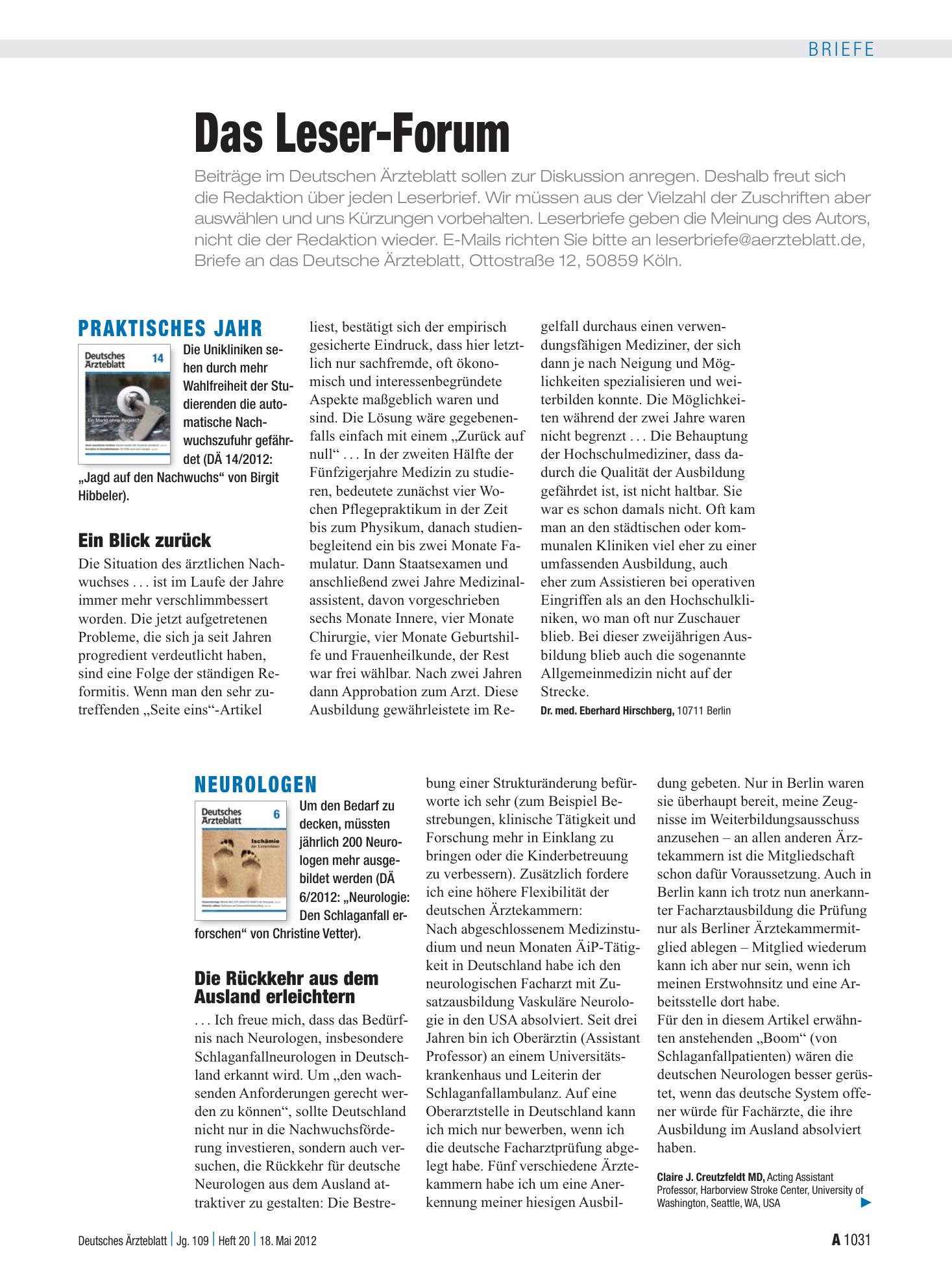 Vorschauseite 1: Praktisches Jahr: Ein Blick zurück – Deutsches Ärzteblatt