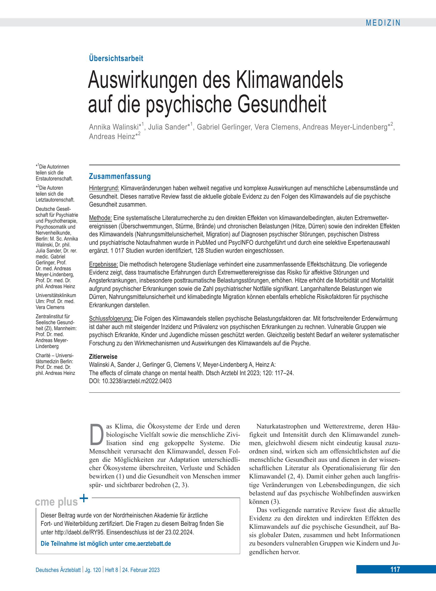 Vorschauseite 1: Auswirkungen des Klimawandels auf die psychische Gesundheit – Deutsches Ärzteblatt