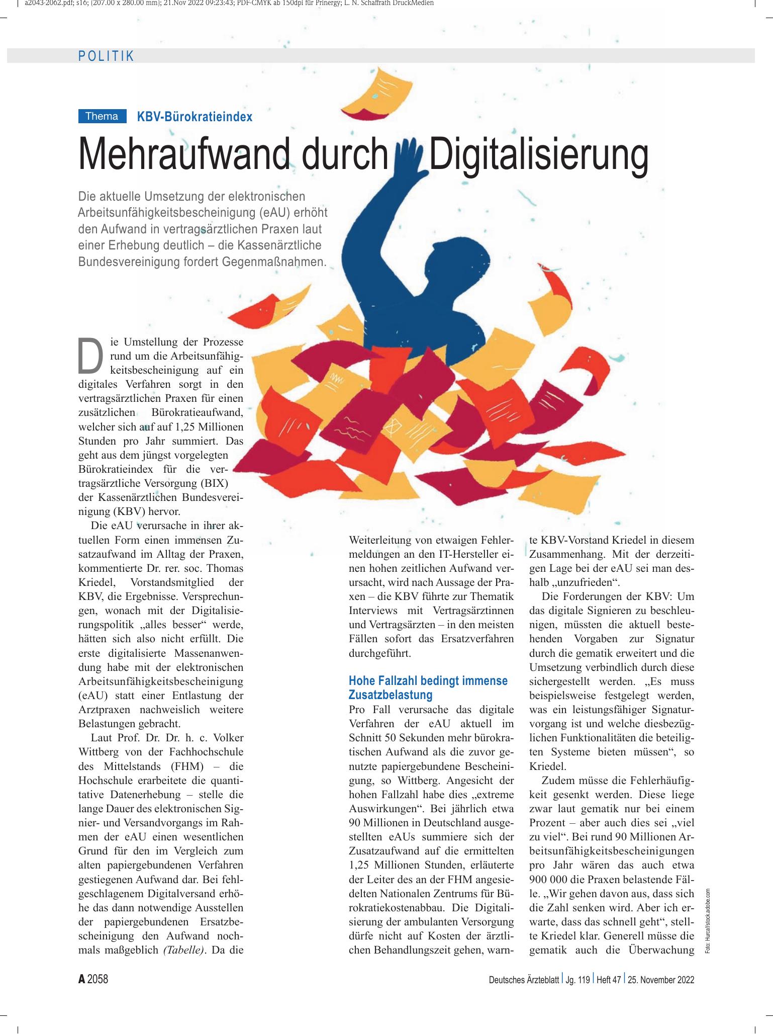 Vorschauseite 1: KBV-Bürokratieindex: Mehraufwand durch Digitalisierung – Deutsches Ärzteblatt