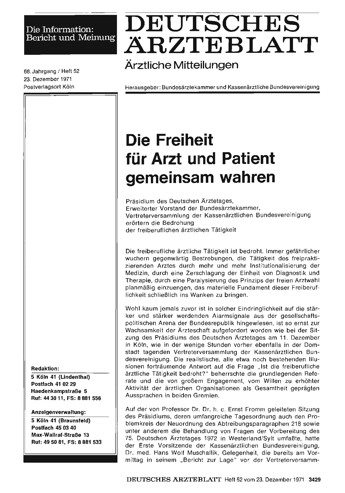 Vorschauseite 1: Die Freiheit für Arzt und Patient gemeinsam wahren
