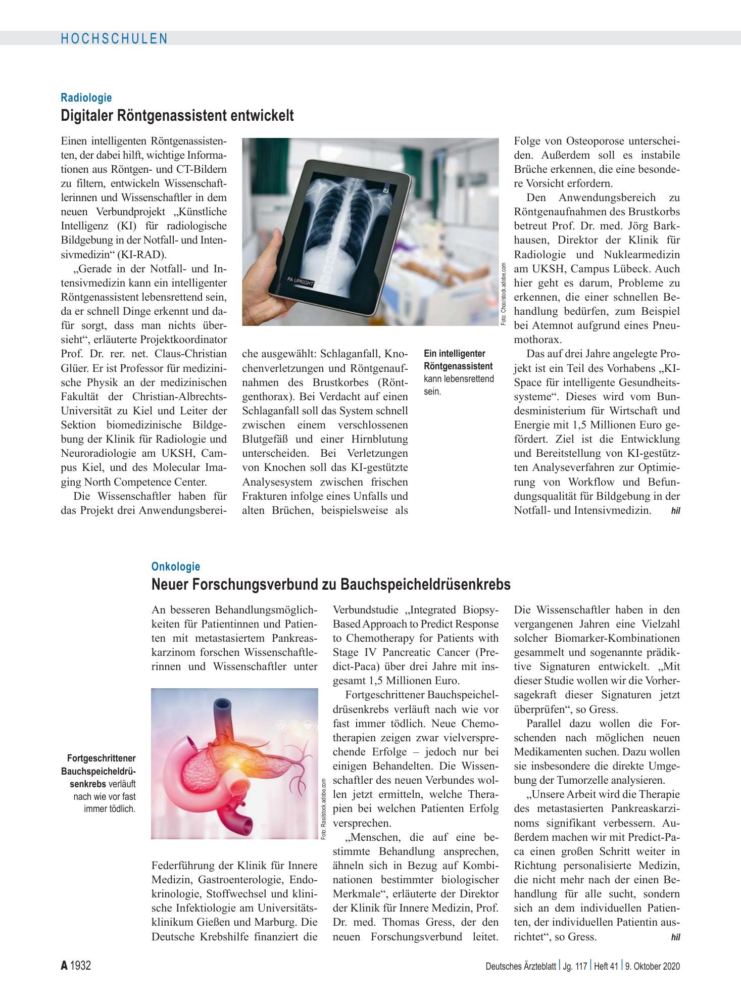 Vorschauseite 1: Radiologie: Digitaler Röntgenassistent entwickelt – Deutsches Ärzteblatt