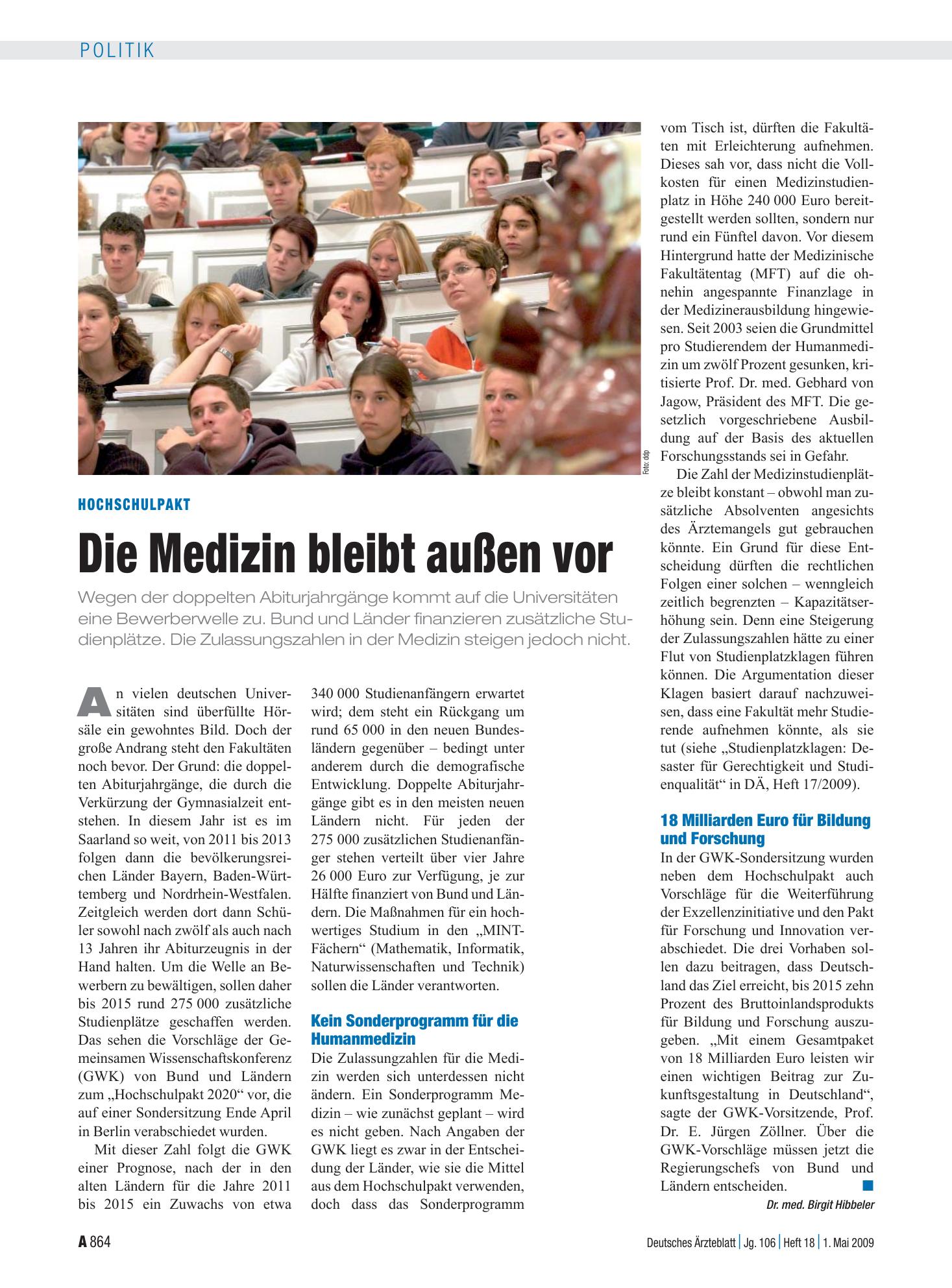 Vorschauseite 1: Hochschulpakt: Die Medizin bleibt außen vor – Deutsches Ärzteblatt