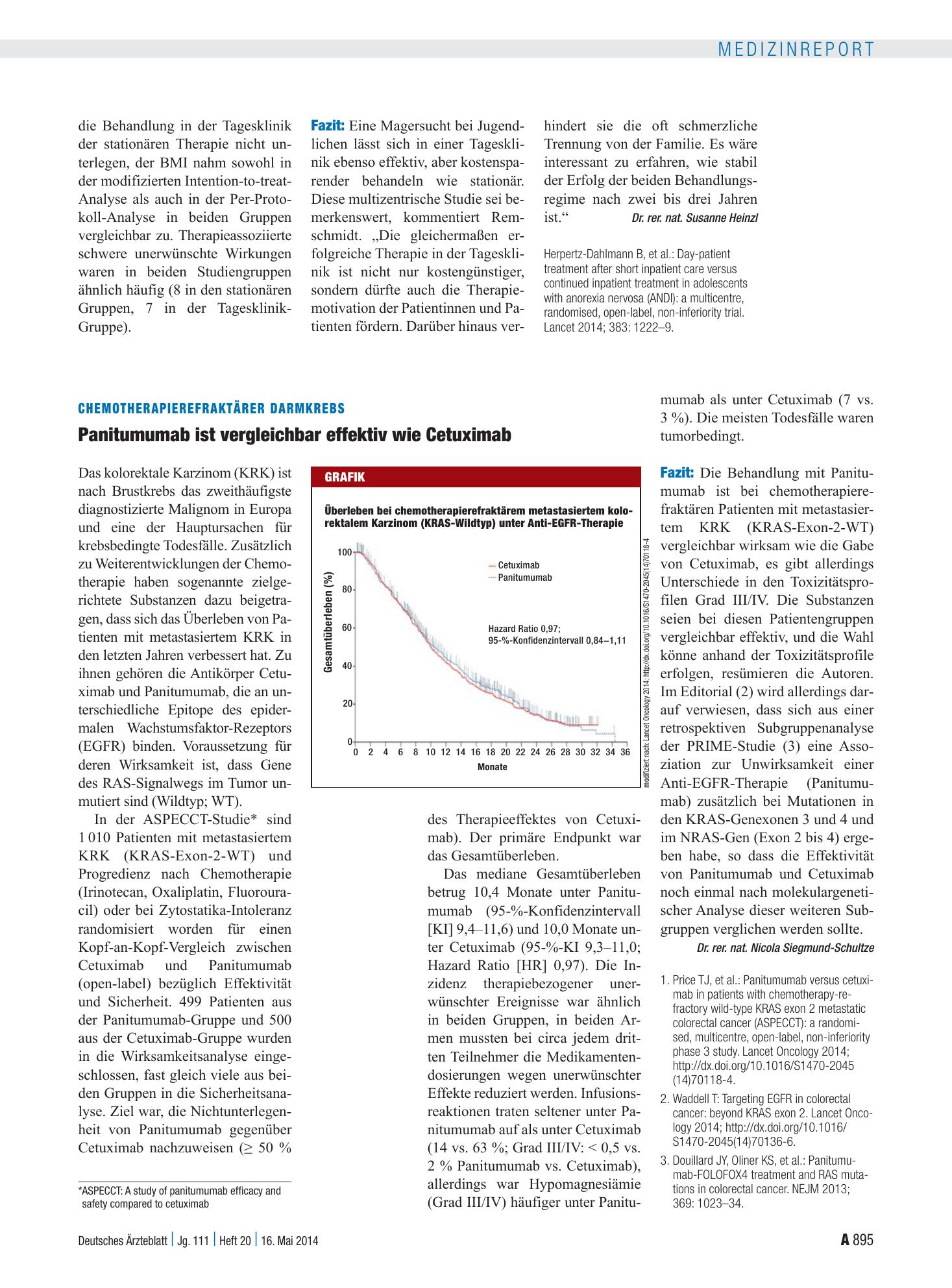 Vorschauseite 1: Chemotherapierefraktärer Darmkrebs: Panitumumab ist vergleichbar effektiv wie Cetuximab – Deutsches Ärzteblatt