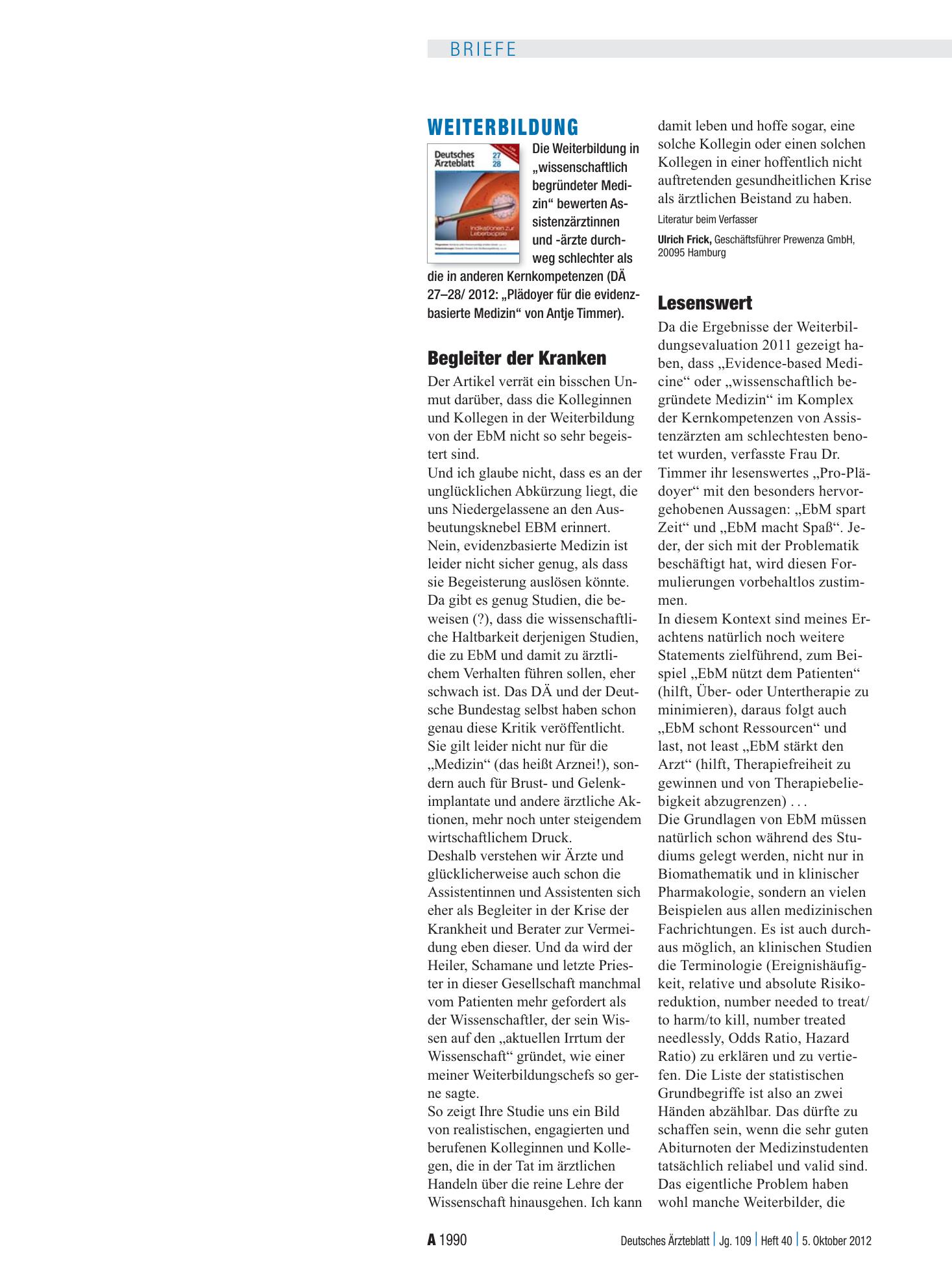 Vorschauseite 1: Weiterbildung: Lesenswert – Deutsches Ärzteblatt