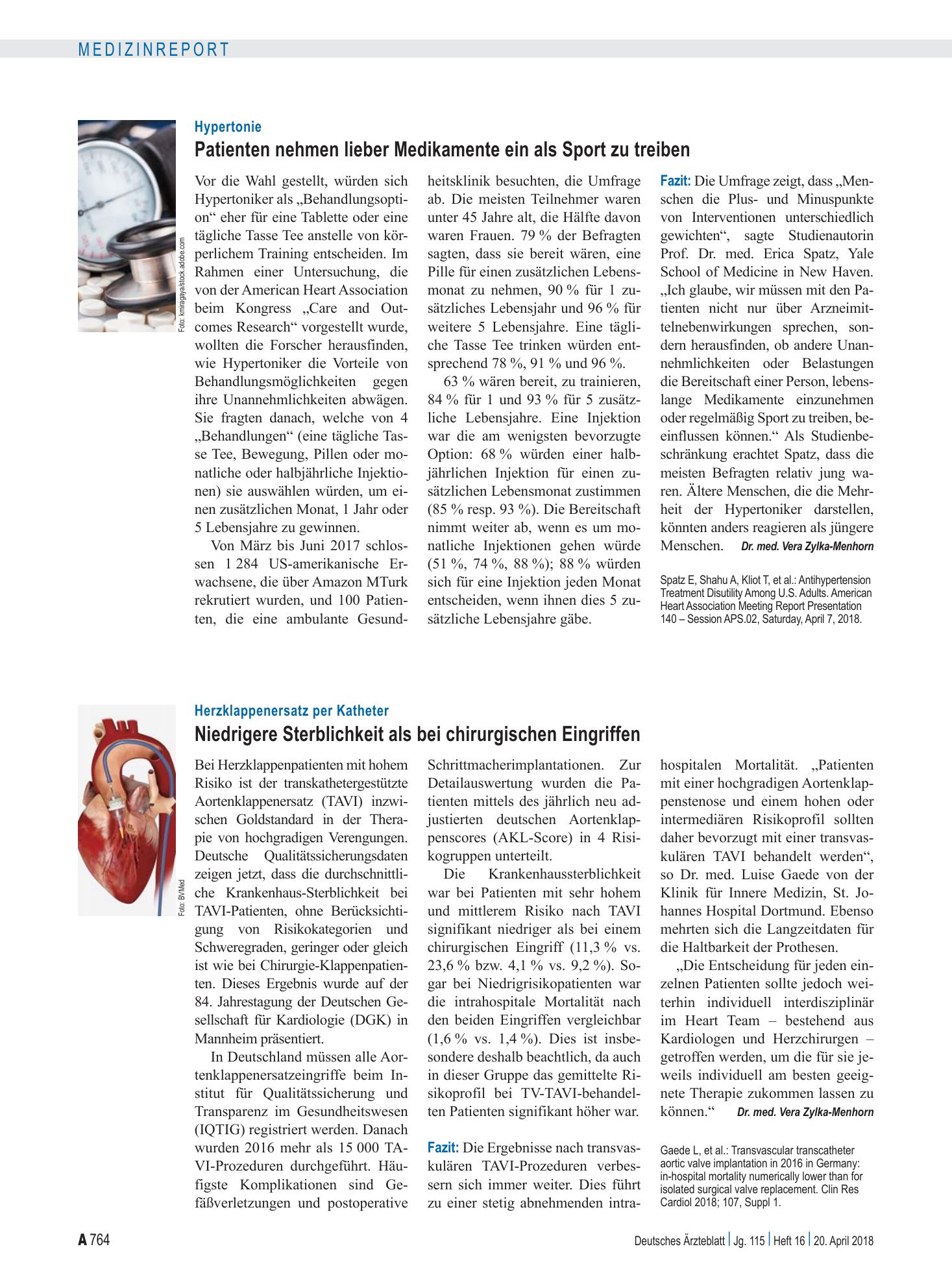 Vorschauseite 1: Herzklappenersatz per Katheter: Niedrigere Sterblichkeit als bei chirurgischen Eingriffen – Deutsches Ärzteblatt