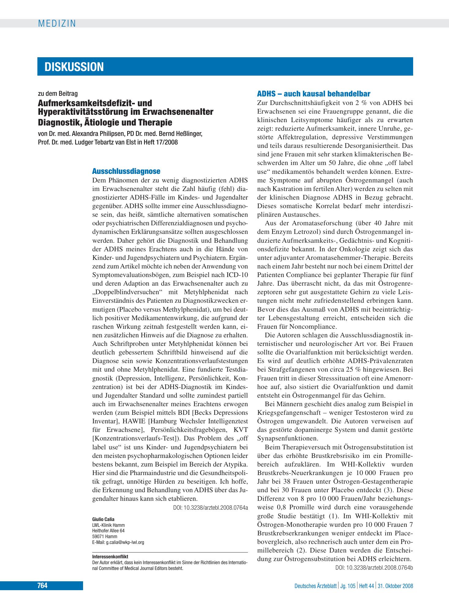 Vorschauseite 1: Aufmerksamkeitsdefizit- und Hyperaktivitätsstörung im Erwachsenenalter – Diagnostik, Ätiologie und Therapie: Ausschlussdiagnose – Deutsches Ärzteblatt