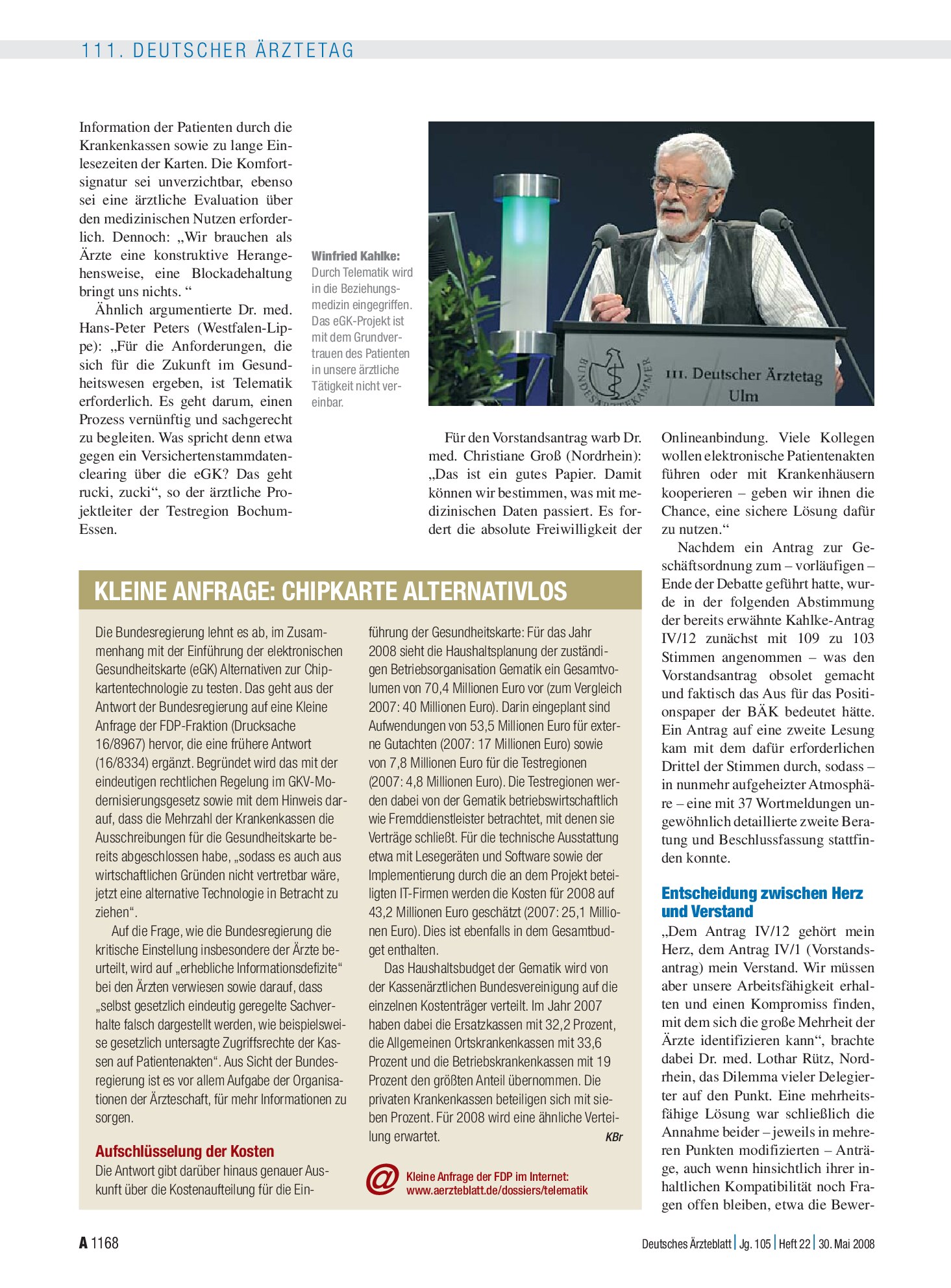 Vorschauseite 1: Kleine Anfrage: Chipkarte alternativlos – Deutsches Ärzteblatt