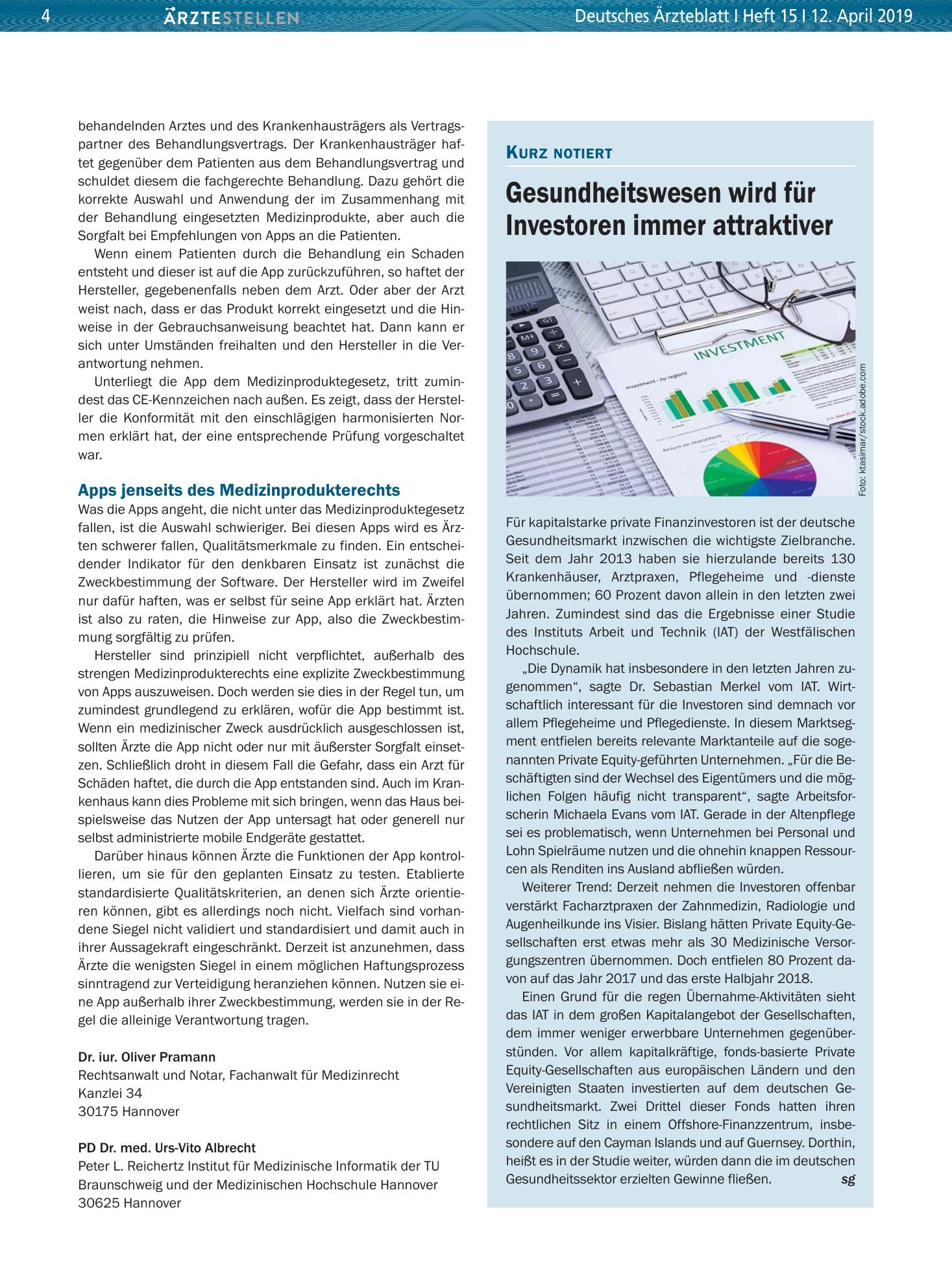 Vorschauseite 1: Gesundheitswesen wird für Investoren immer attraktiver – Deutsches Ärzteblatt