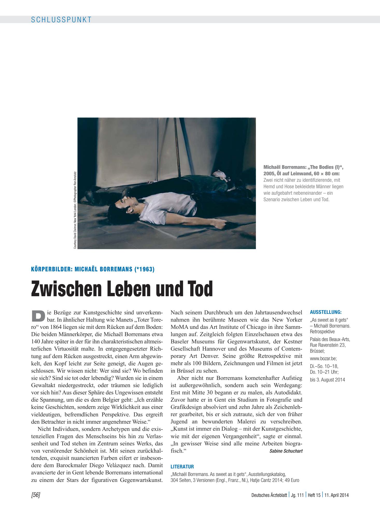 Vorschauseite 1: Körperbilder: Michaël Borremans (*1963) – Zwischen Leben und Tod – Deutsches Ärzteblatt
