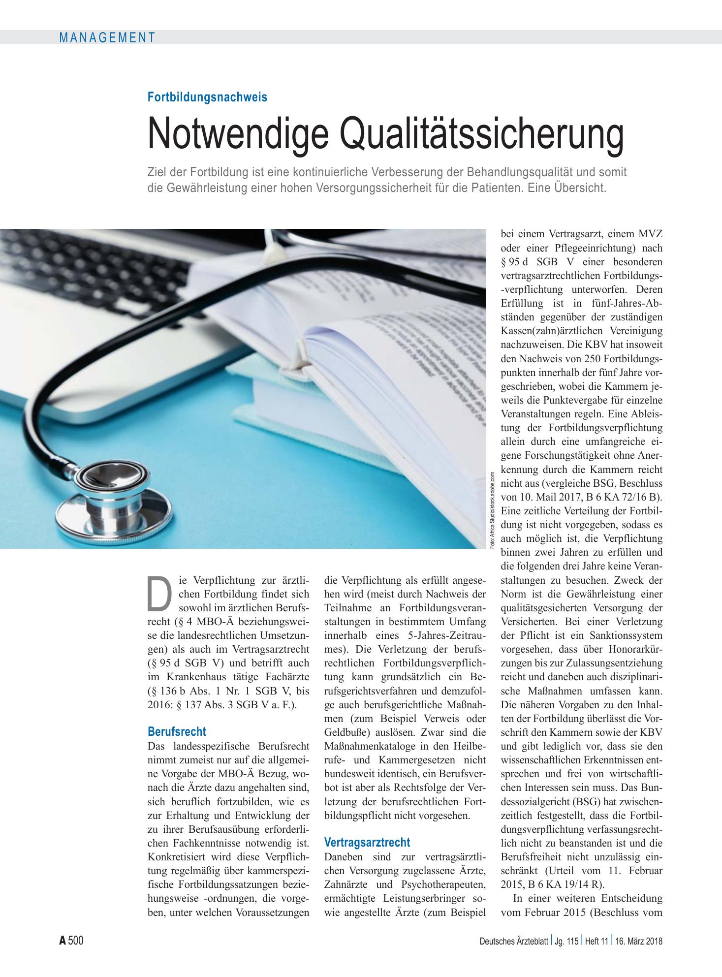 Vorschauseite 1: Fortbildungsnachweis: Notwendige Qualitätssicherung – Deutsches Ärzteblatt