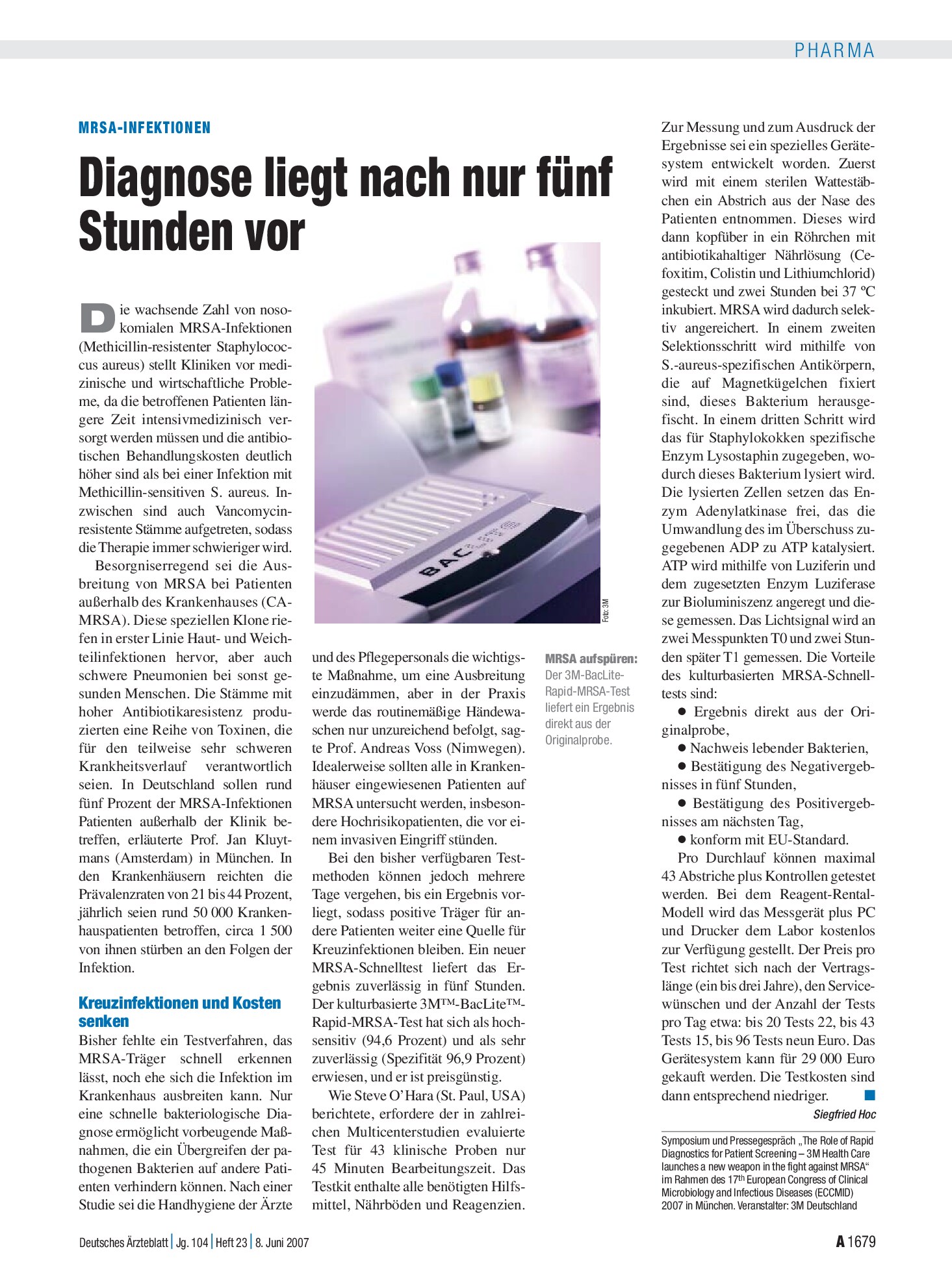 Vorschauseite 1: MRSA-Infektionen: Diagnose liegt nach nur fünf Stunden vor – Deutsches Ärzteblatt