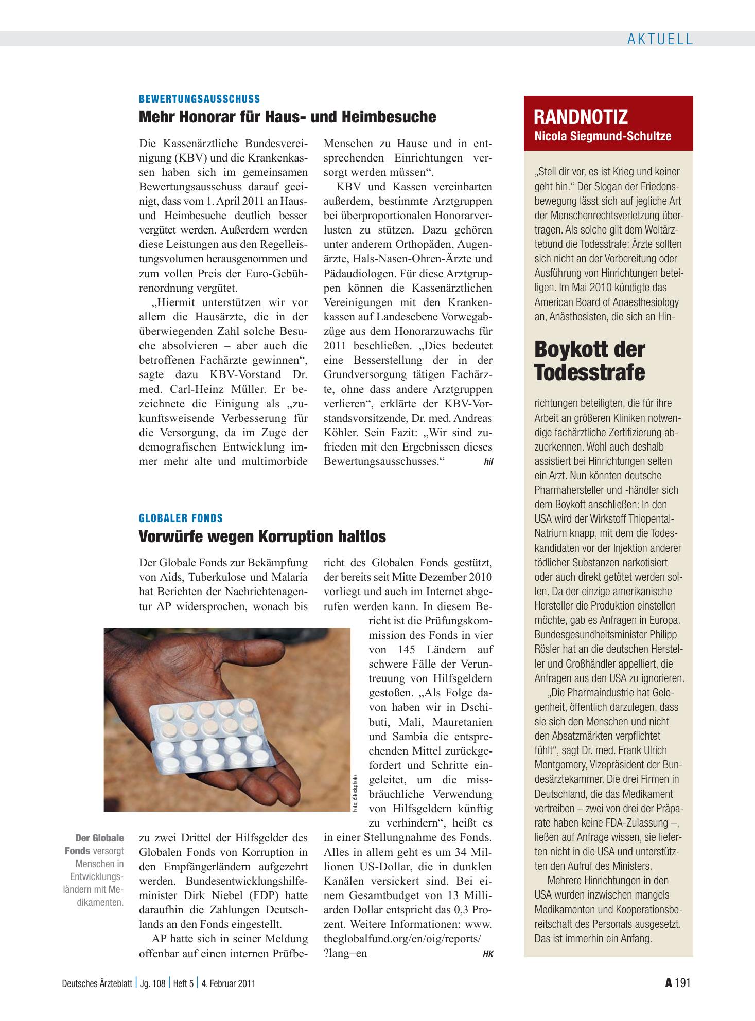 Vorschauseite 1: Randnotiz: Boykott der Todesstrafe – Deutsches Ärzteblatt