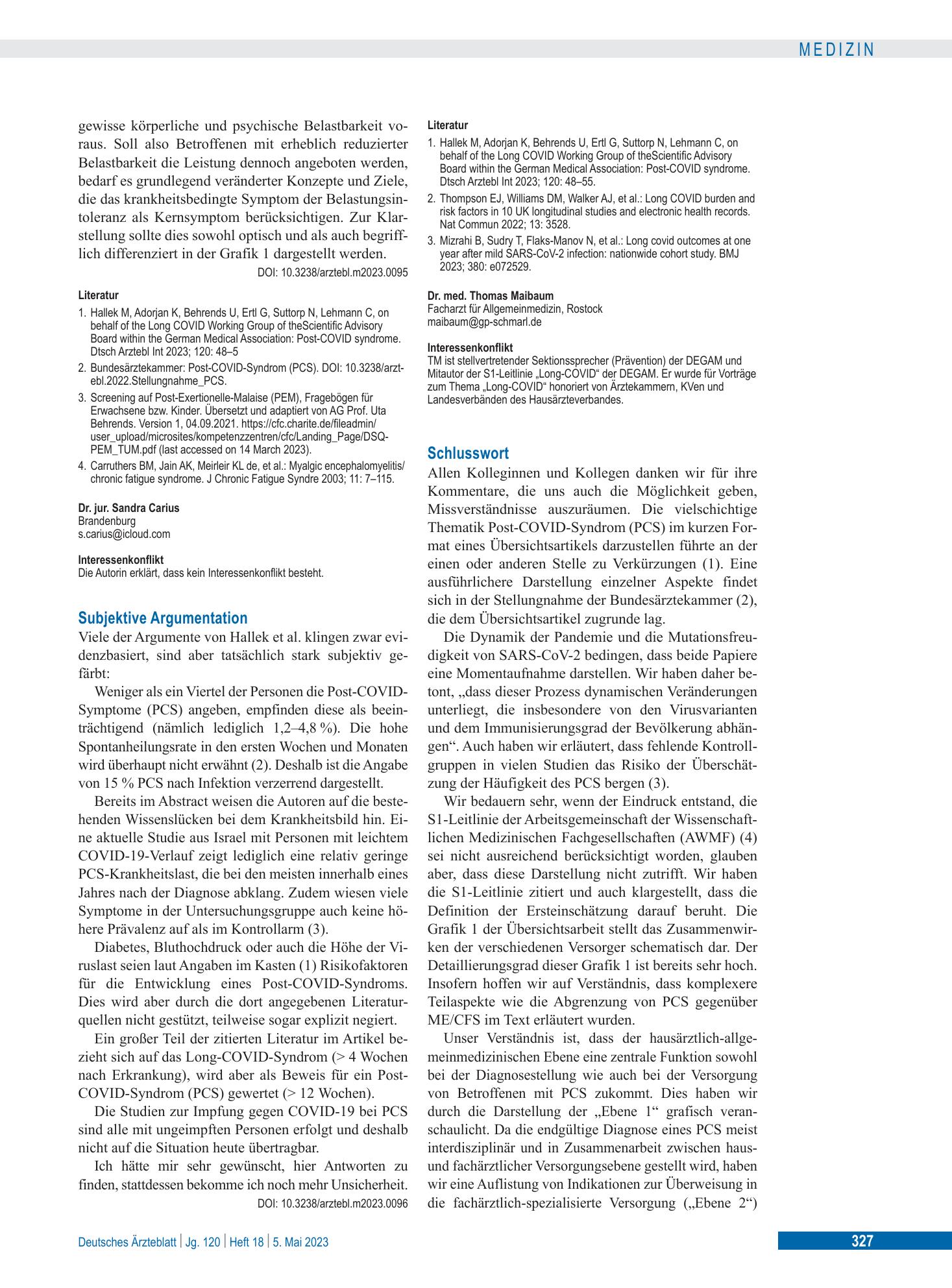 Vorschauseite 1: Subjektive Argumentation – Deutsches Ärzteblatt