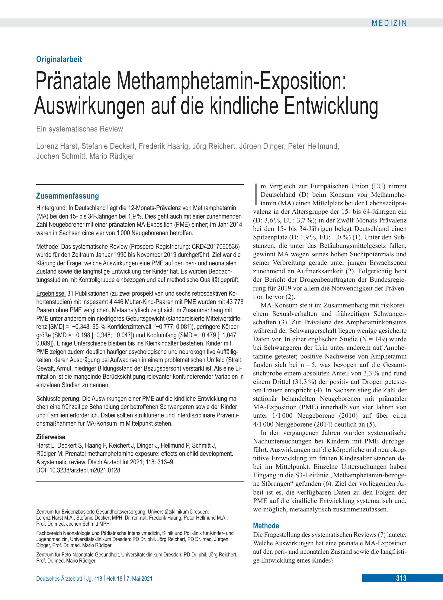 Vorschauseite 1: Pränatale Methamphetamin-Exposition: Auswirkungen auf die kindliche Entwicklung – Deutsches Ärzteblatt