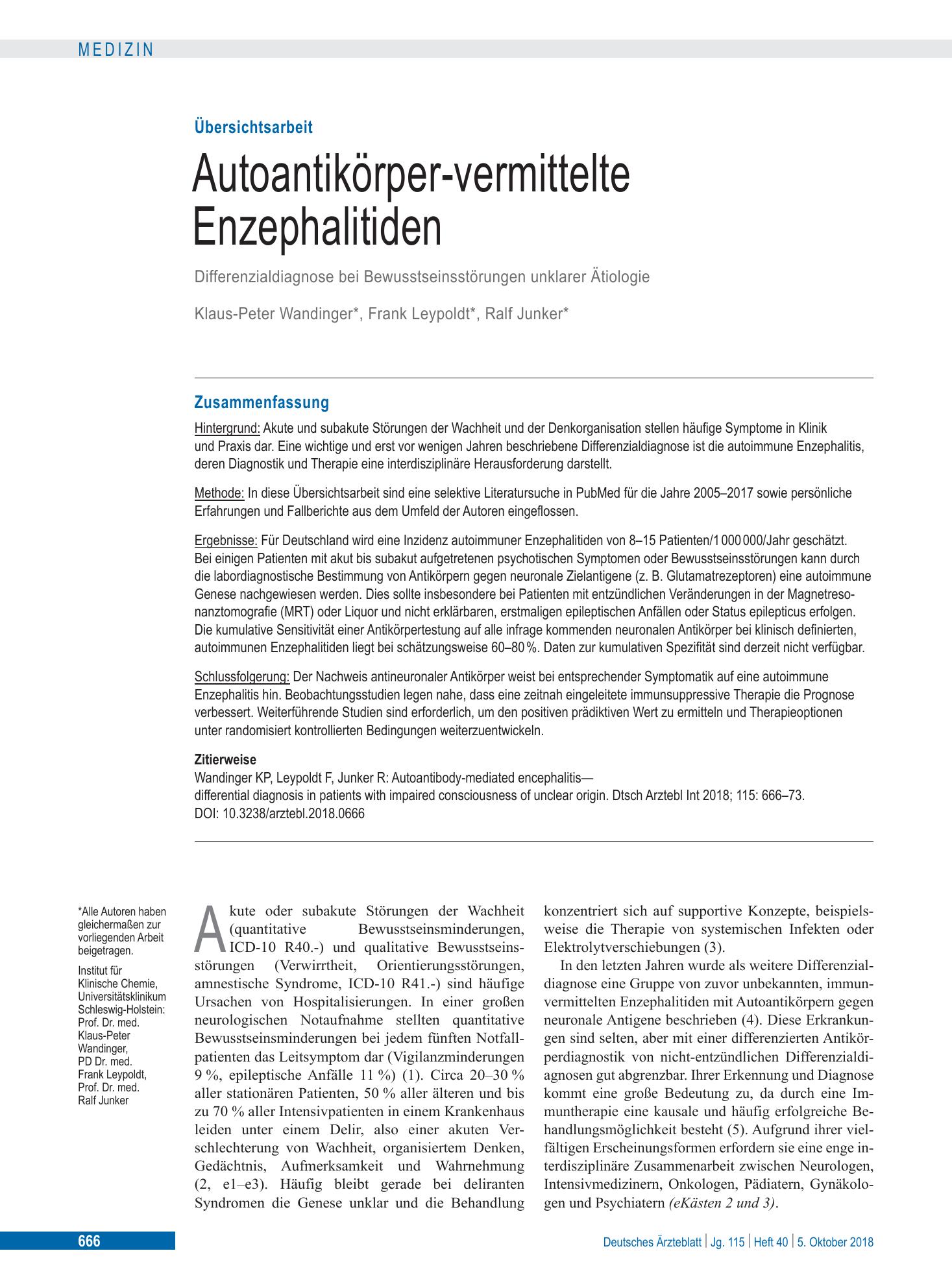 Vorschauseite 1: Autoantikörper-vermittelte Enzephalitiden – Deutsches Ärzteblatt
