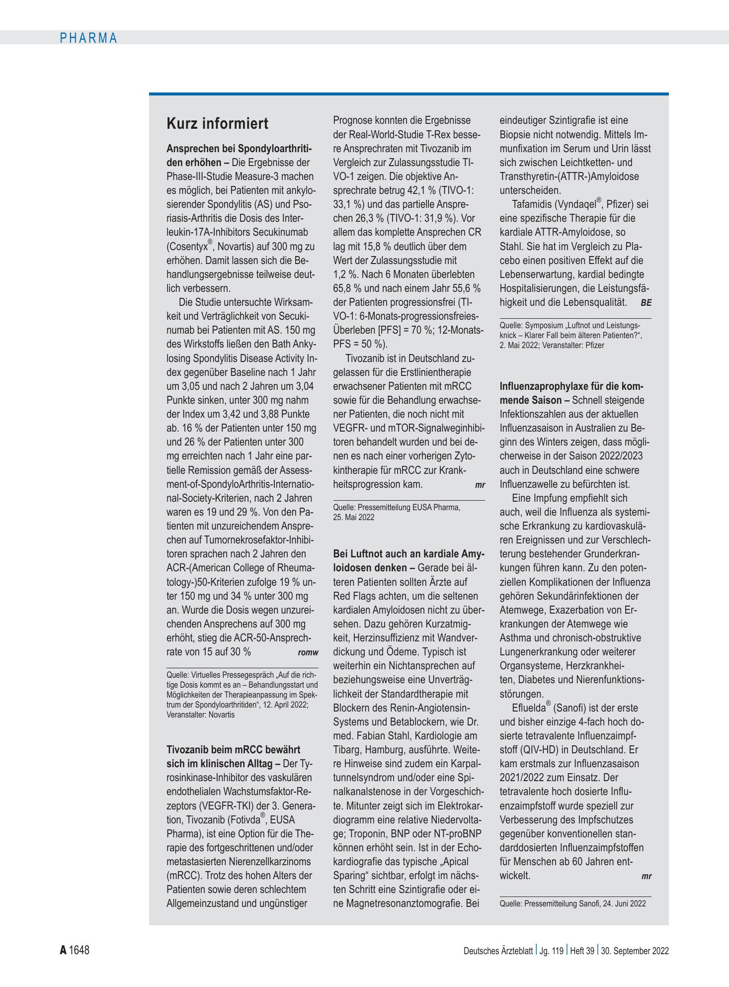 Vorschauseite 1: Kurz informiert – Deutsches Ärzteblatt