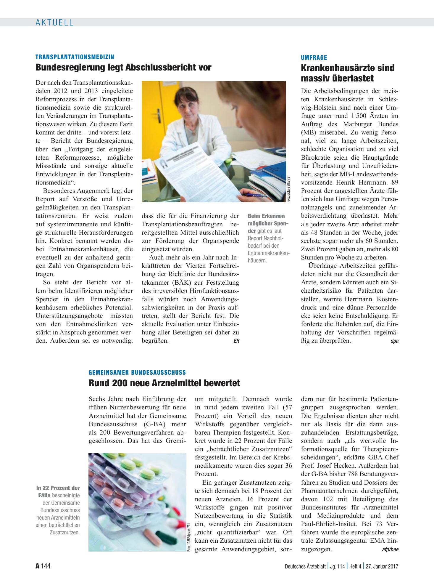 Vorschauseite 1: Umfrage: Krankenhausärzte sind massiv überlastet – Deutsches Ärzteblatt