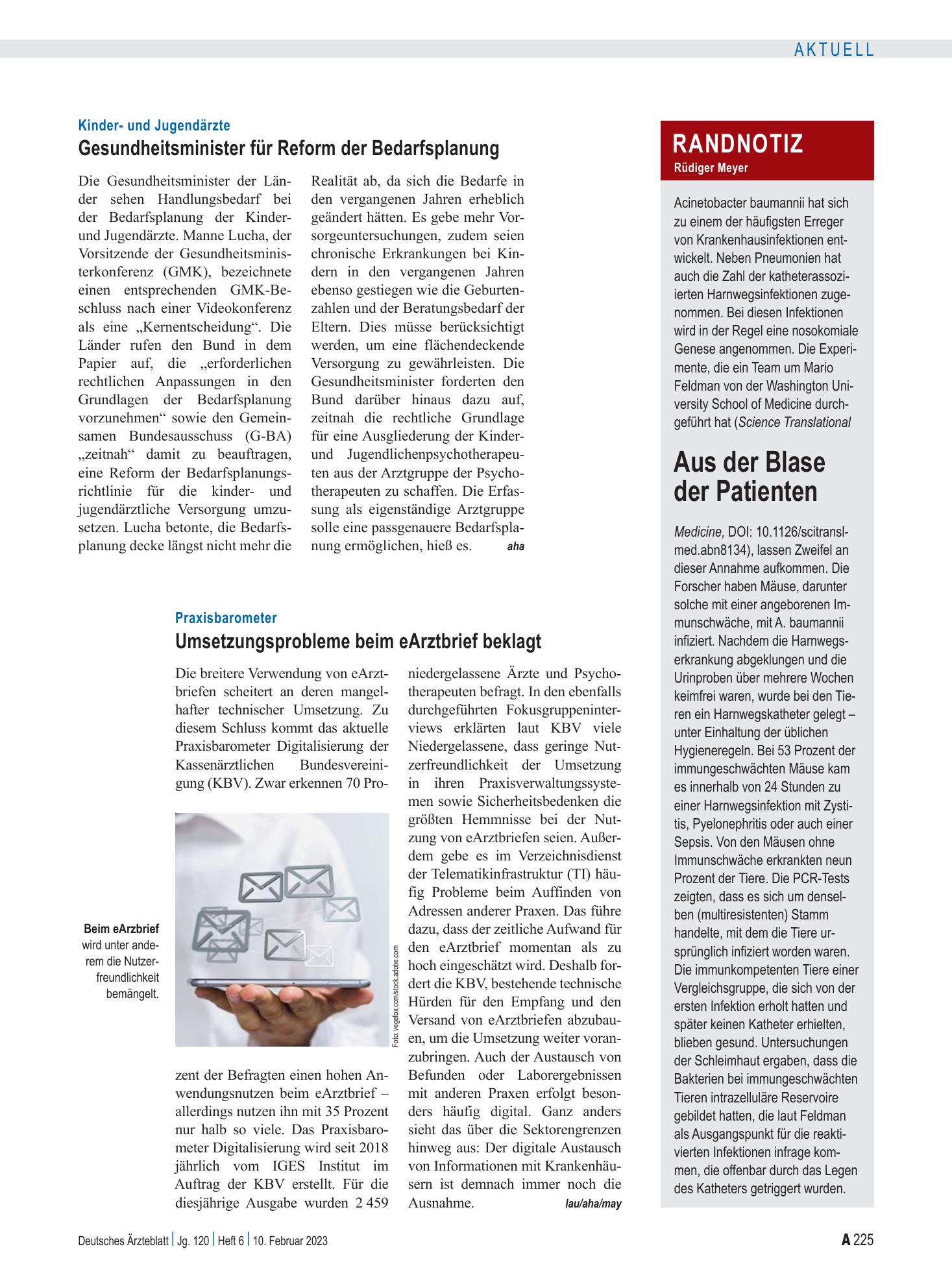 Vorschauseite 1: Randnotiz: Aus der Blase der Patienten – Deutsches Ärzteblatt