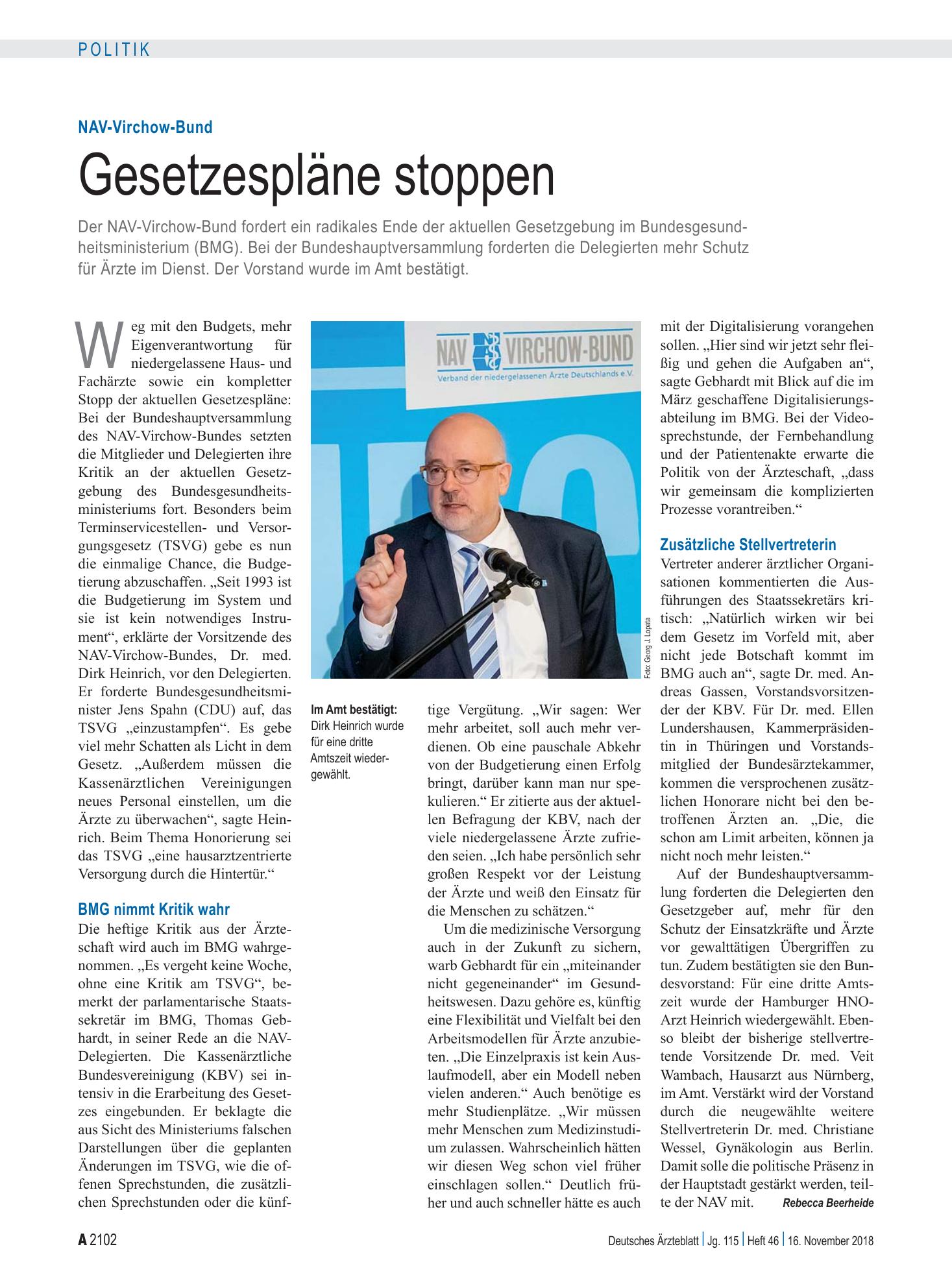 Vorschauseite 1: NAV-Virchow-Bund: Gesetzespläne stoppen – Deutsches Ärzteblatt
