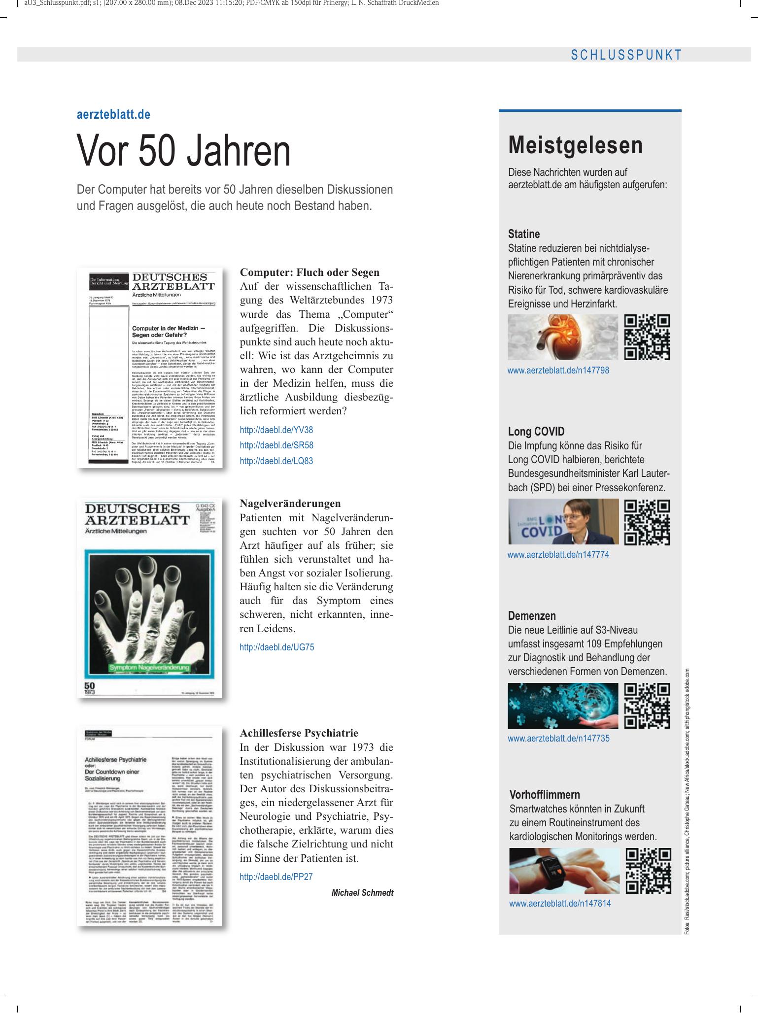Vorschauseite 1: Meistgelesen – Deutsches Ärzteblatt