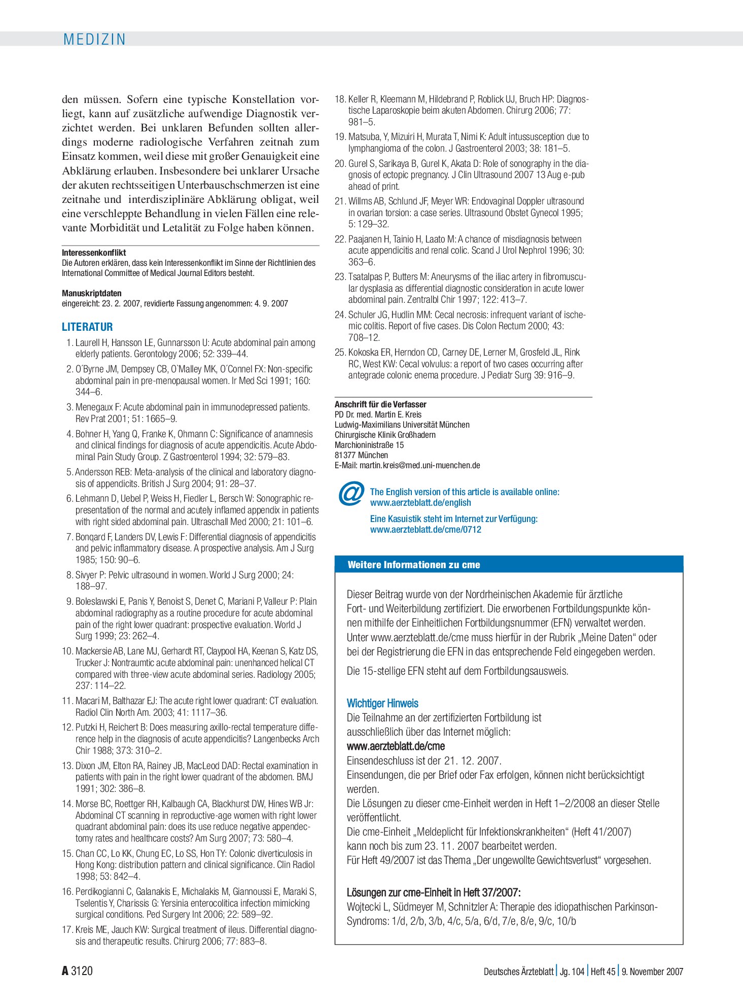 Vorschauseite 1: Weitere Informationen zu cme – Deutsches Ärzteblatt