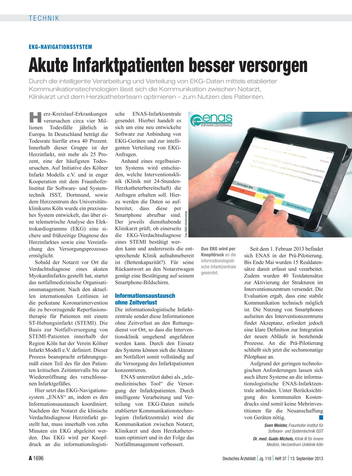 Vorschauseite 1: EKG-Navigationssystem: Akute Infarktpatienten besser versorgen – Deutsches Ärzteblatt