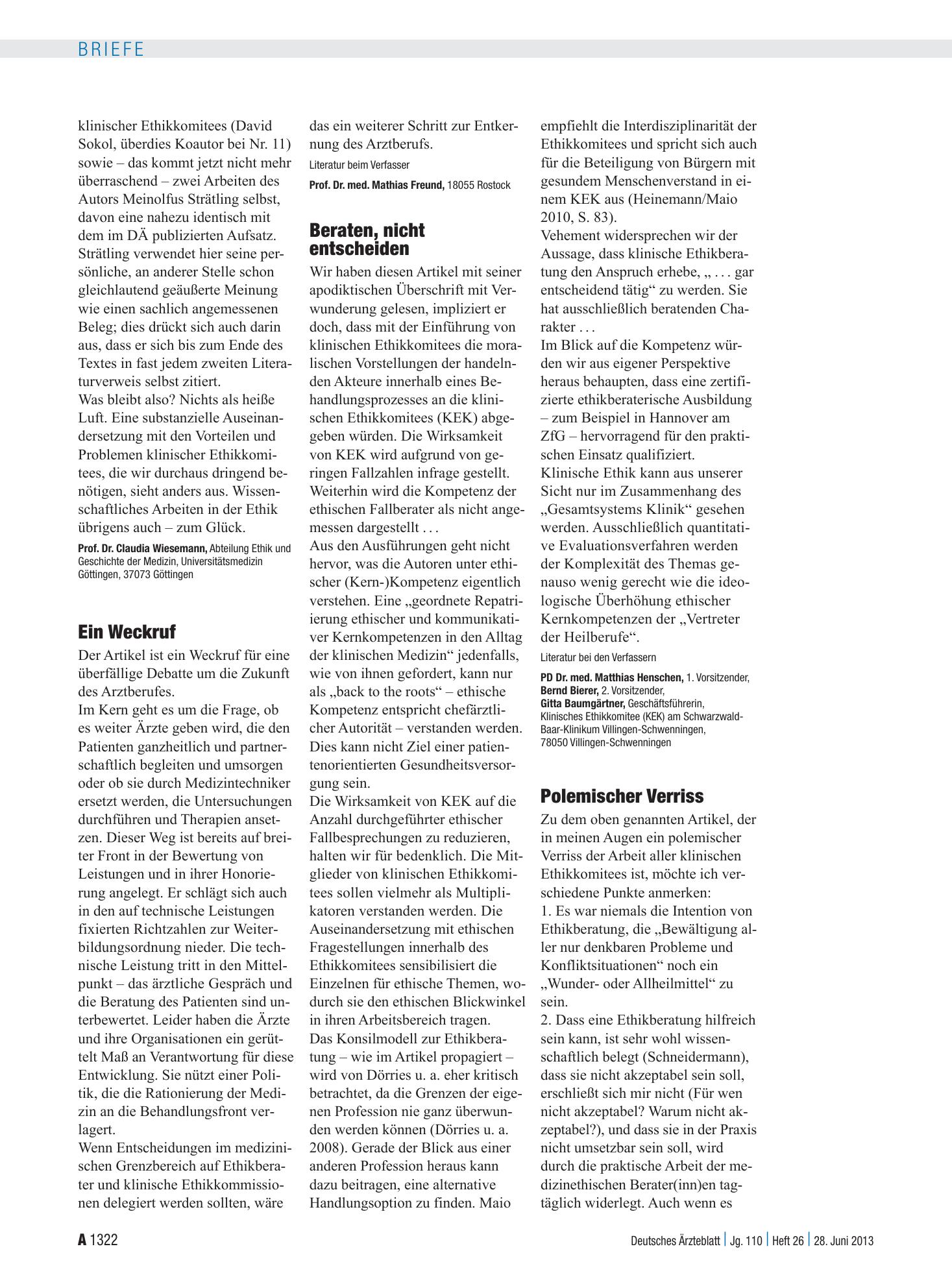 Vorschauseite 1: Ethikberatung: Ein Weckruf – Deutsches Ärzteblatt