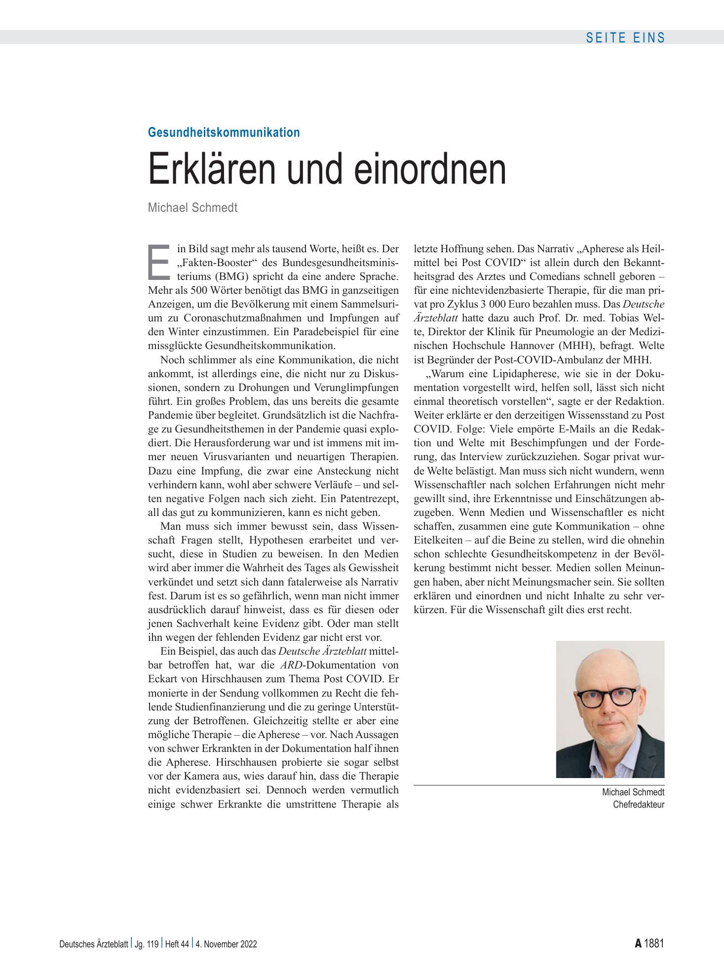 Vorschauseite 1: Gesundheitskommunikation: Erklären und einordnen – Deutsches Ärzteblatt