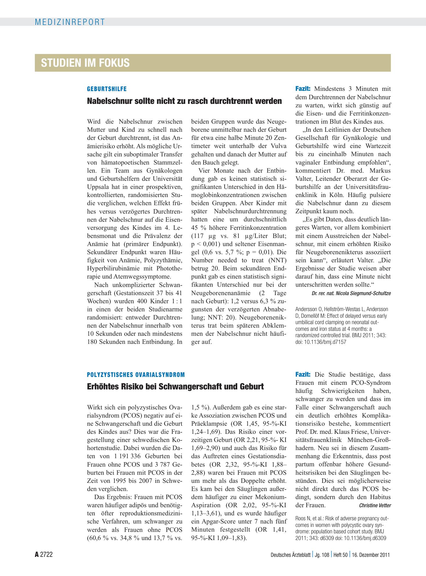 Vorschauseite 1: Polyzystisches Ovarialsyndrom: Erhöhtes Risiko bei Schwangerschaft und Geburt – Deutsches Ärzteblatt