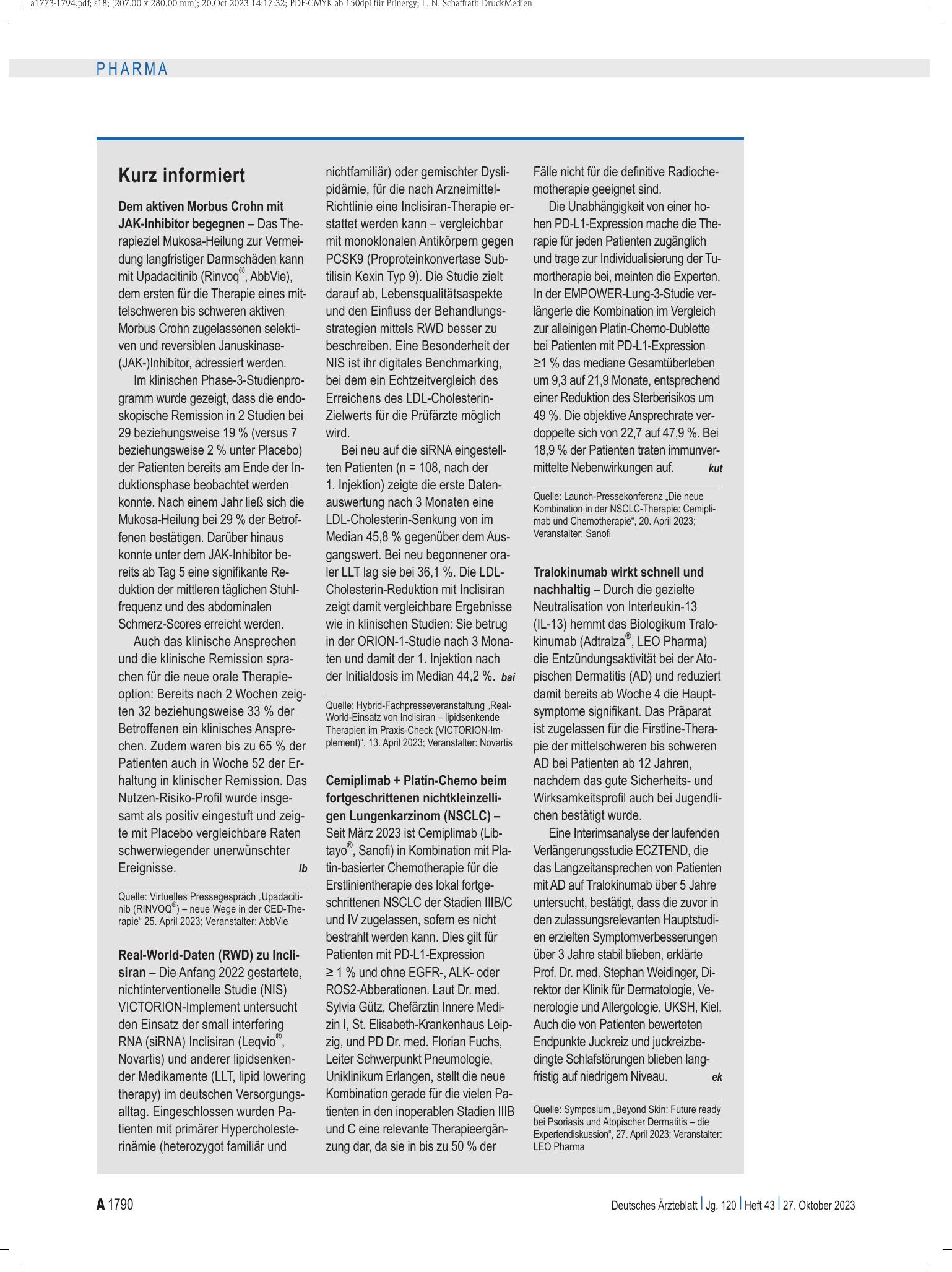 Vorschauseite 1: Kurz informiert – Deutsches Ärzteblatt