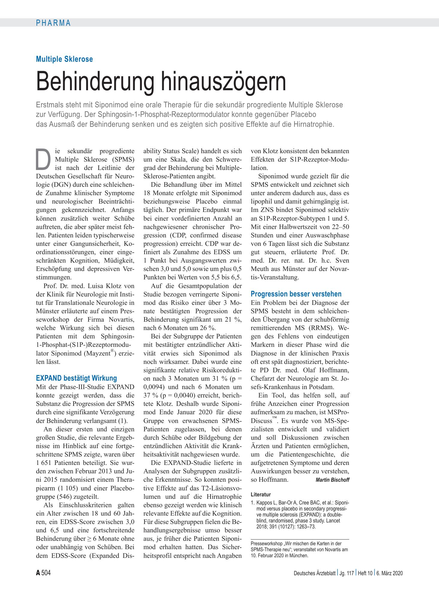 Vorschauseite 1: Multiple Sklerose: Behinderung hinauszögern – Deutsches Ärzteblatt